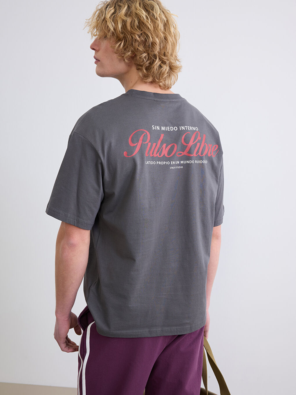 Antrasit Bisiklet Yaka Baskılı Penye Erkek Tişört