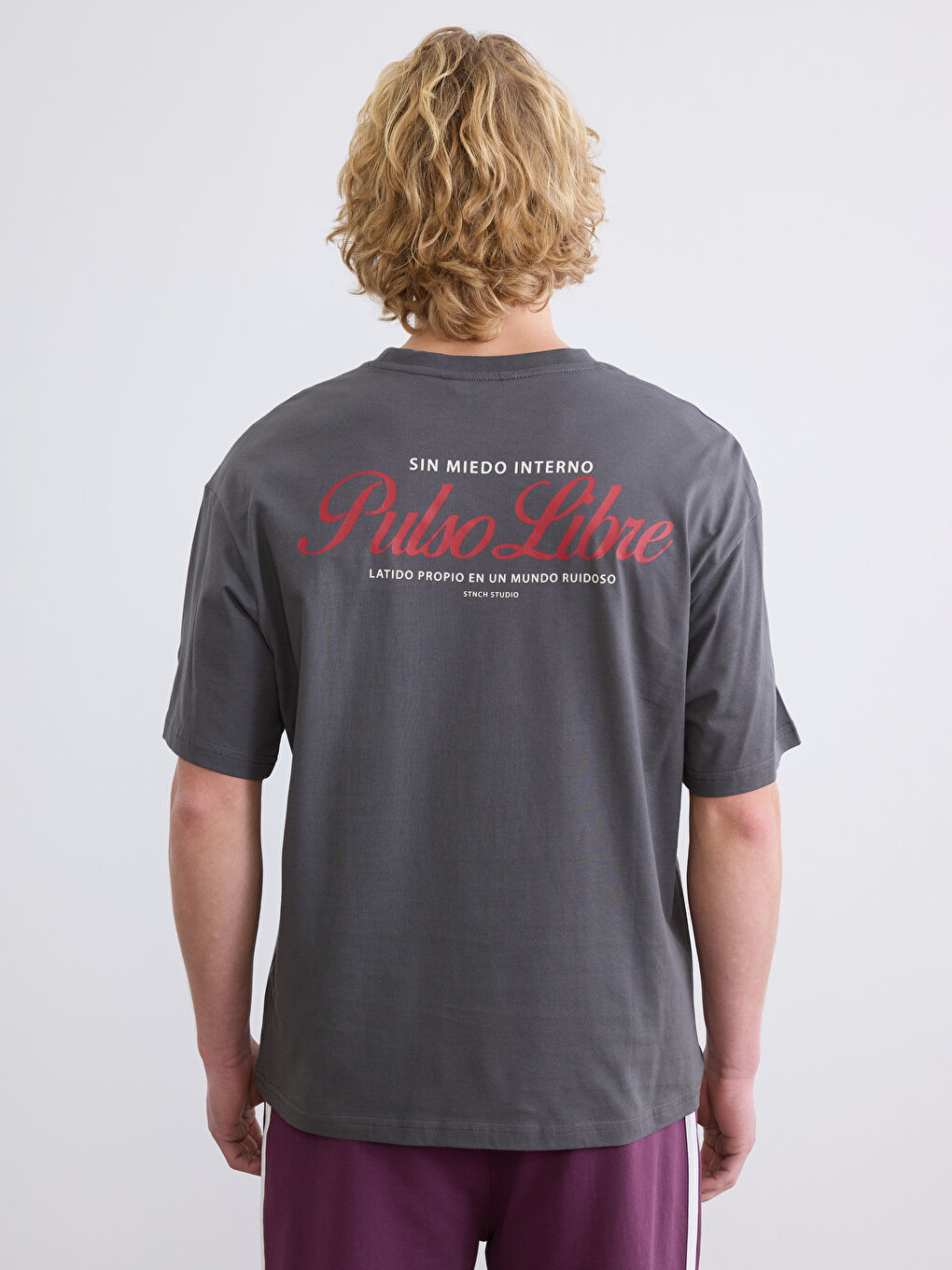 Antrasit Bisiklet Yaka Baskılı Penye Erkek Tişört-3