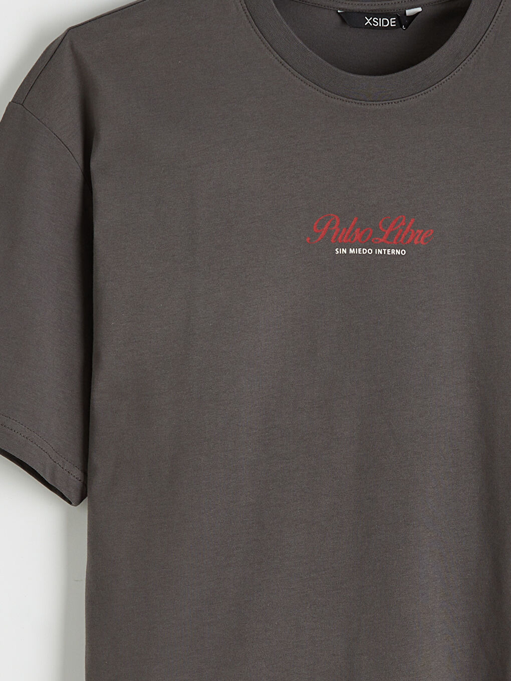 Antrasit Bisiklet Yaka Baskılı Penye Erkek Tişört-2