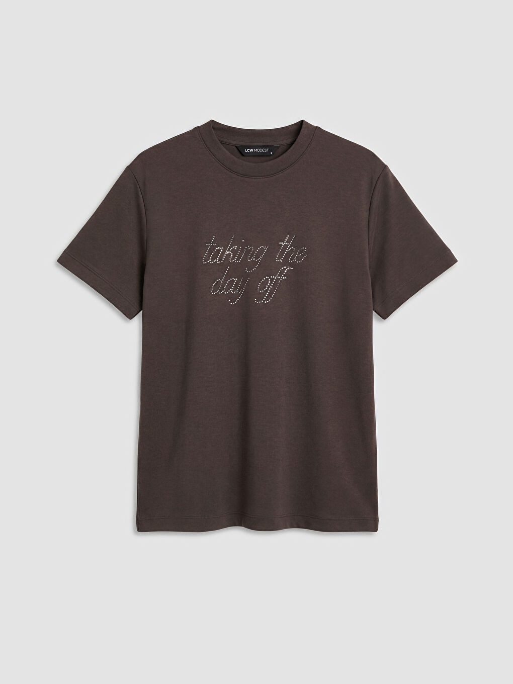 Kahverengi Bisiklet Yaka Baskılı Kadın Tişört