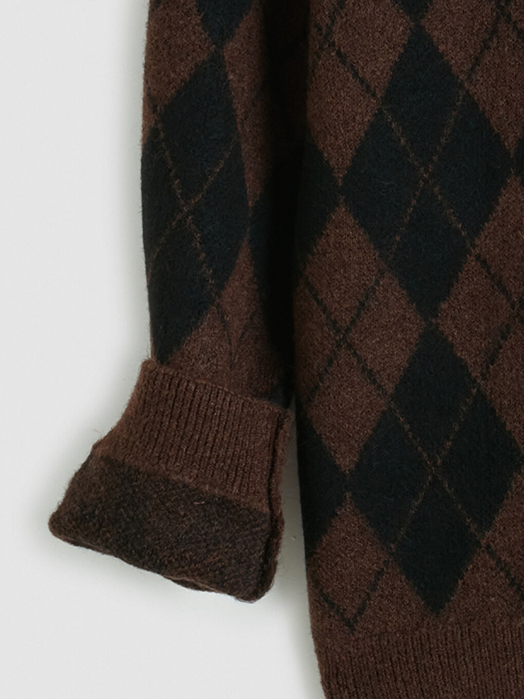 Kahverengi Bisiklet Yaka Baklava Desenli Erkek Triko Kazak-2