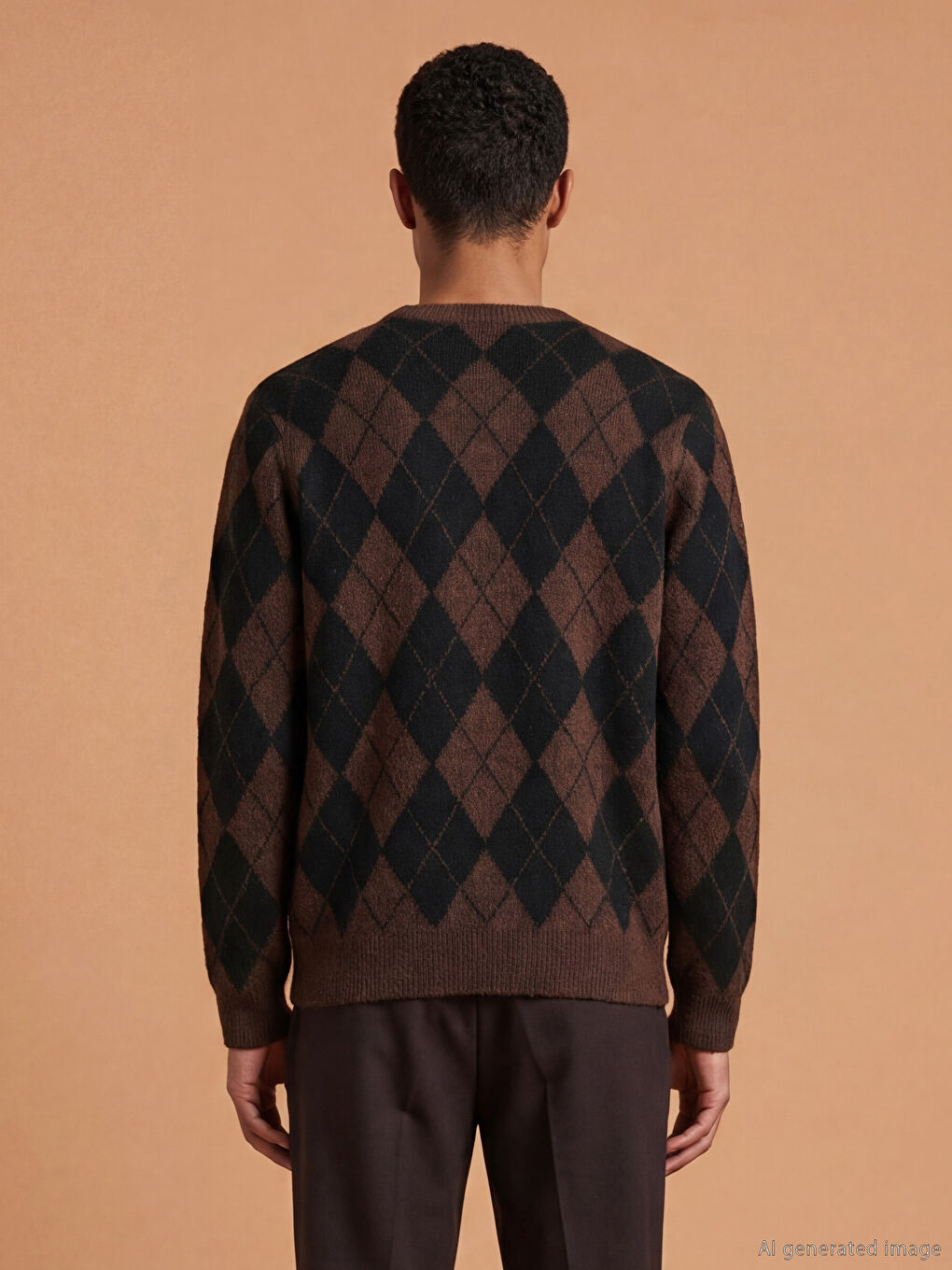 Kahverengi Bisiklet Yaka Baklava Desenli Erkek Triko Kazak-3