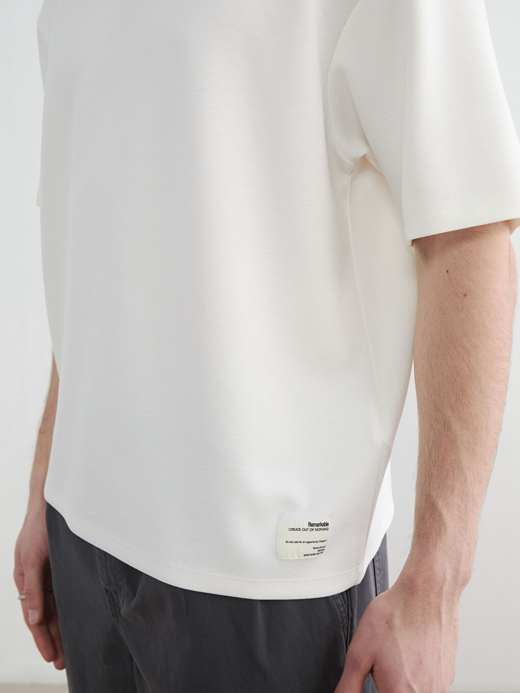 Ekru Bisiklet Yaka Erkek Tişört-2