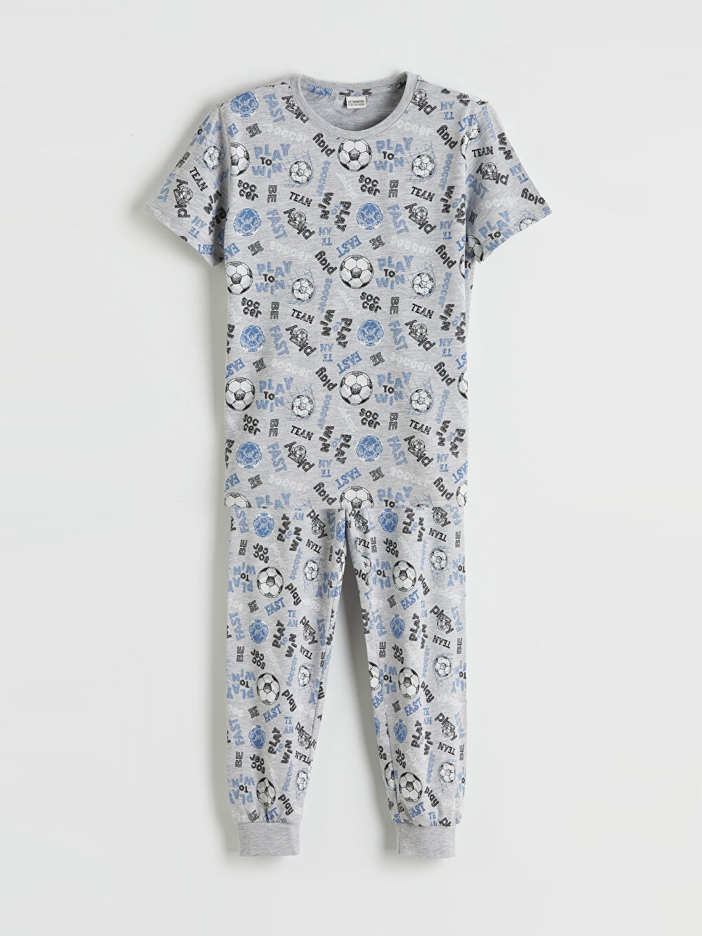 Gri Bisiklet Yaka Baskılı Erkek Çocuk Pijama Takım