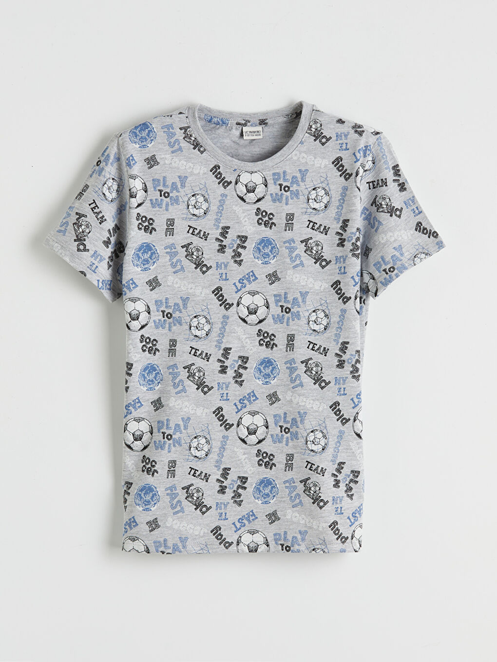 Gri Bisiklet Yaka Baskılı Erkek Çocuk Pijama Takım-1