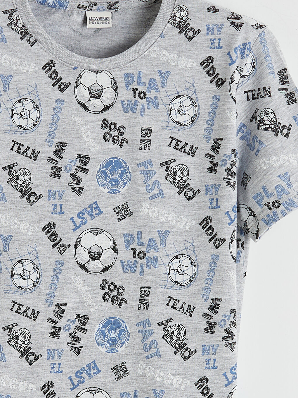 Gri Bisiklet Yaka Baskılı Erkek Çocuk Pijama Takım-5