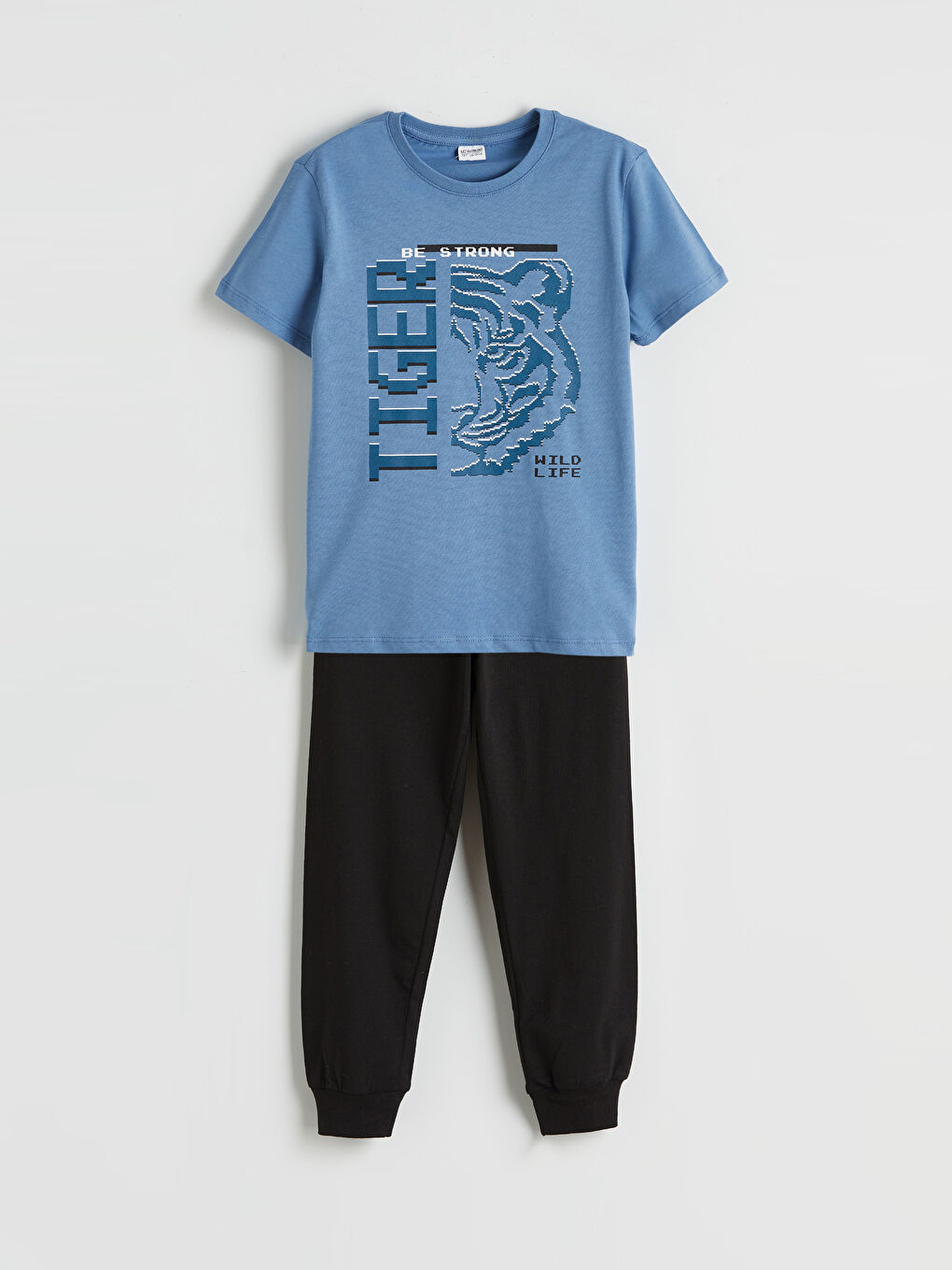 Mavi Bisiklet Yaka Baskılı Erkek Çocuk Pijama Takım