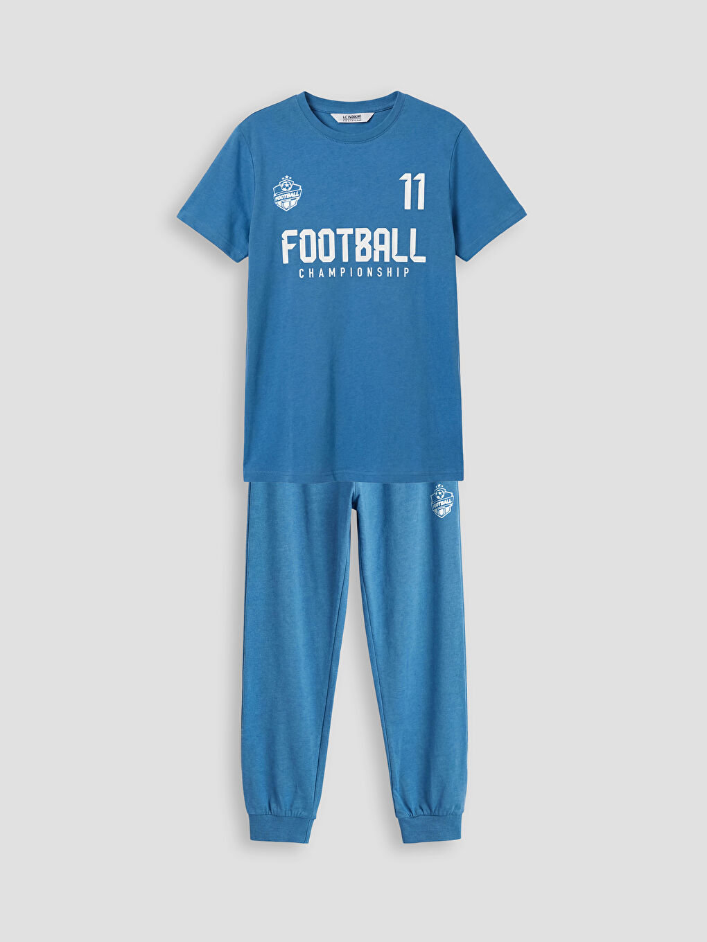 Mavi Bisiklet Yaka Baskılı Erkek Çocuk Pijama Takım-1