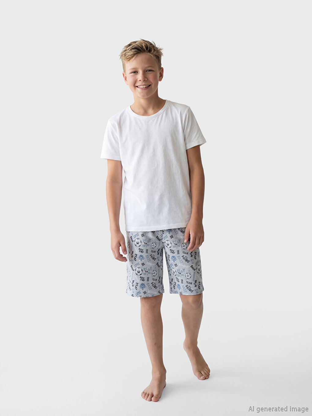 Gri Beli Lastikli Erkek Çocuk Pijama Şort 2'li-1