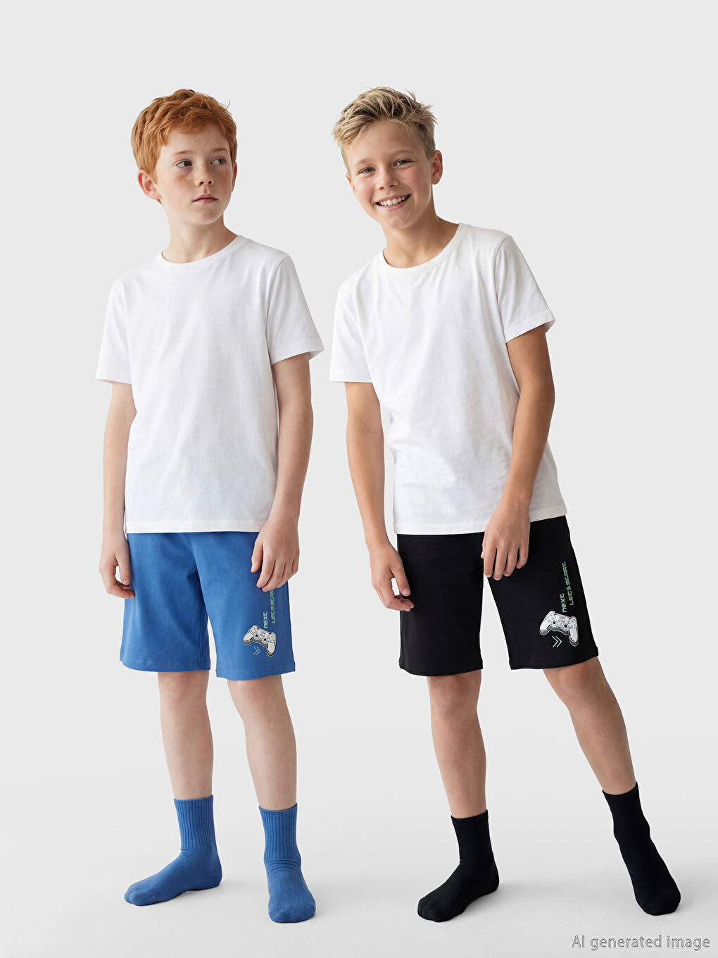 Mavi Baskılı Erkek Çocuk Pijama Şort 2'li