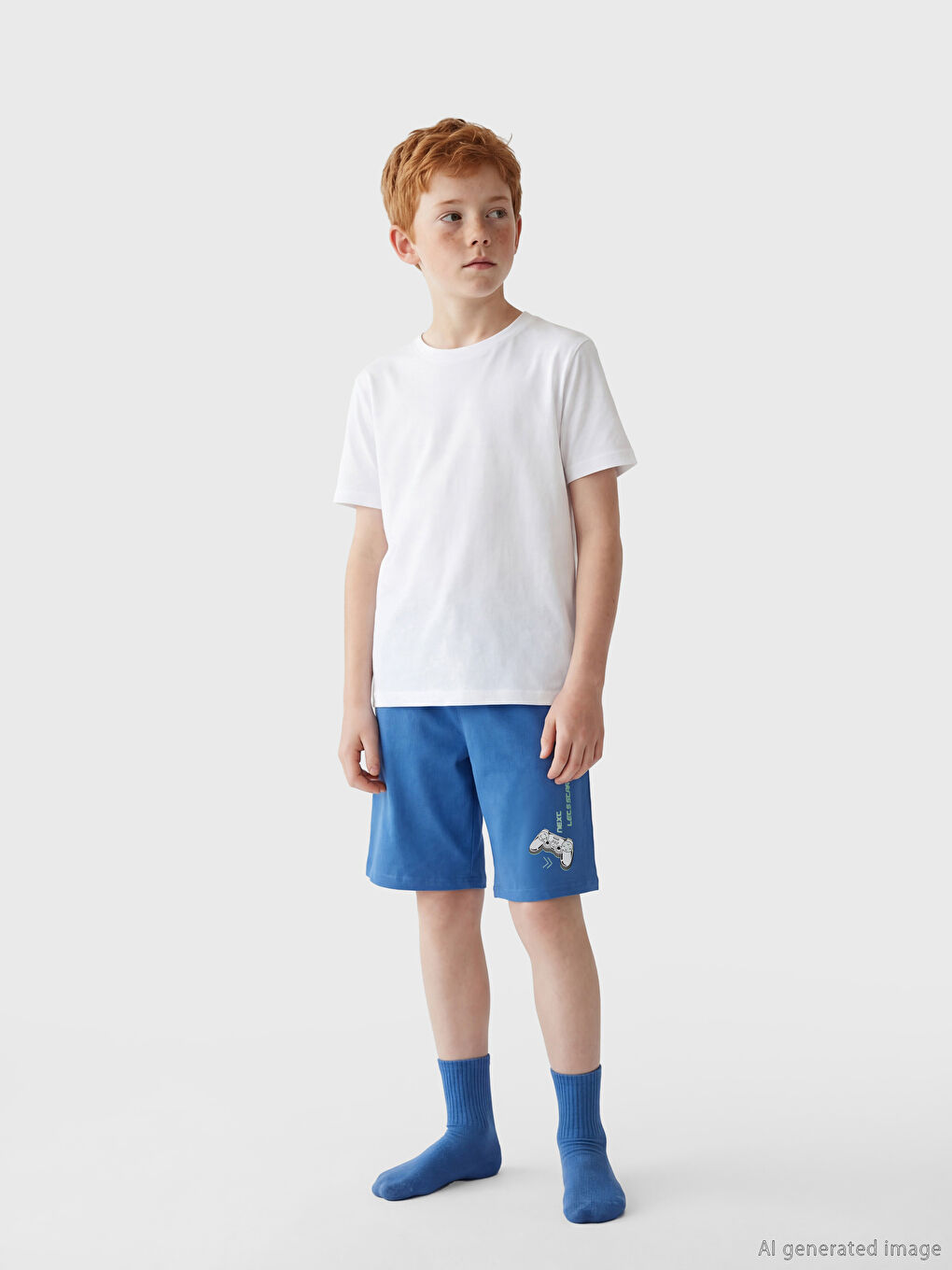 Mavi Baskılı Erkek Çocuk Pijama Şort 2'li-1