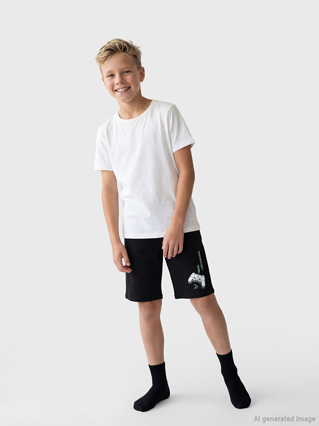 Mavi Baskılı Erkek Çocuk Pijama Şort 2'li-2