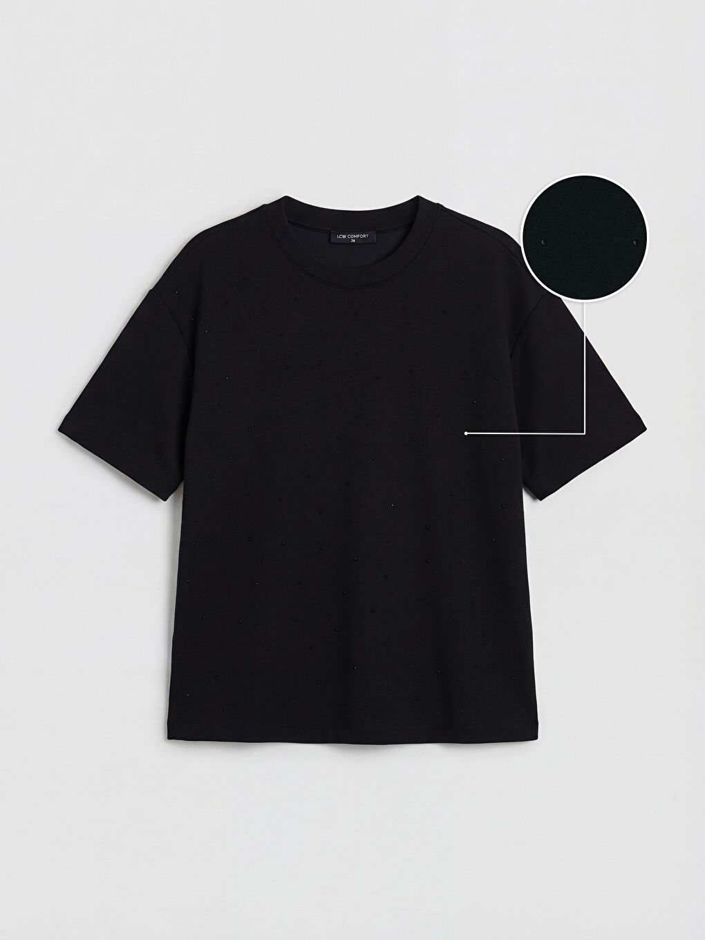 Siyah Bisiklet Yaka Taşlı Kadın Tişört-3