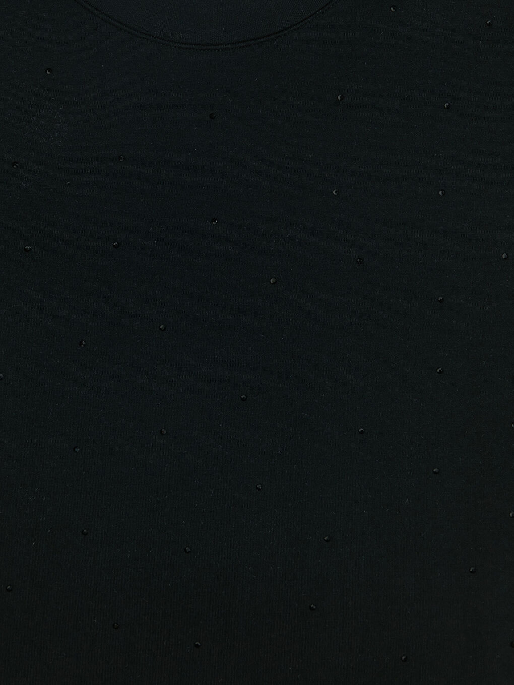 Siyah Bisiklet Yaka Taşlı Kadın Tişört-5