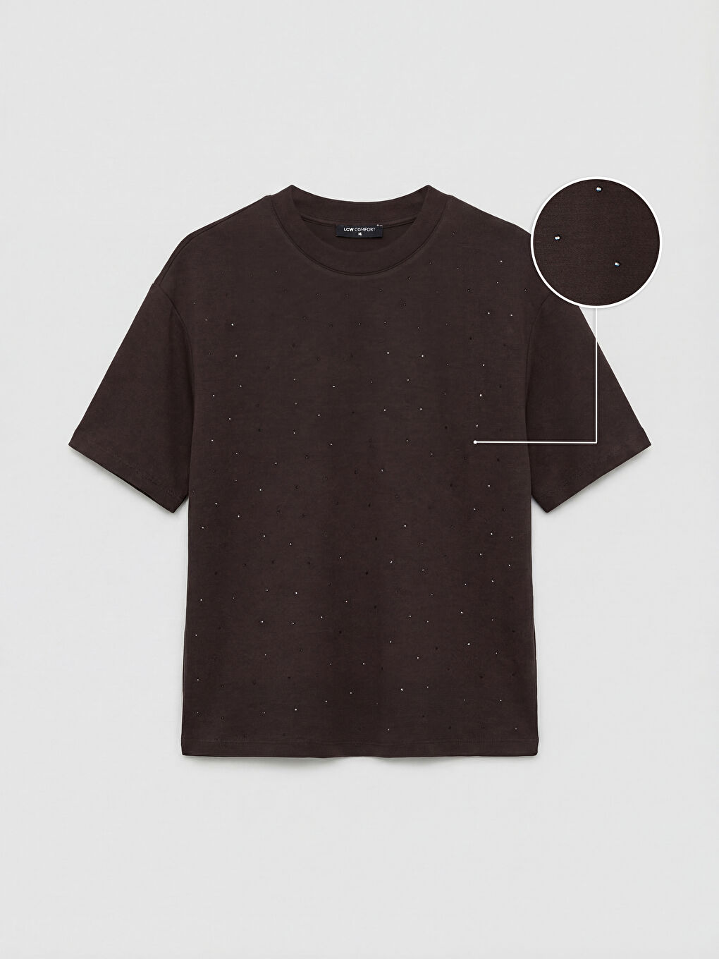 Kahverengi Taşlı Soft Touch Kadın Tişört