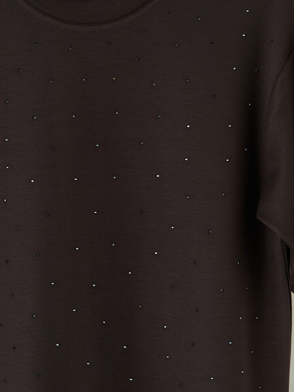 Kahverengi Taşlı Soft Touch Kadın Tişört-2