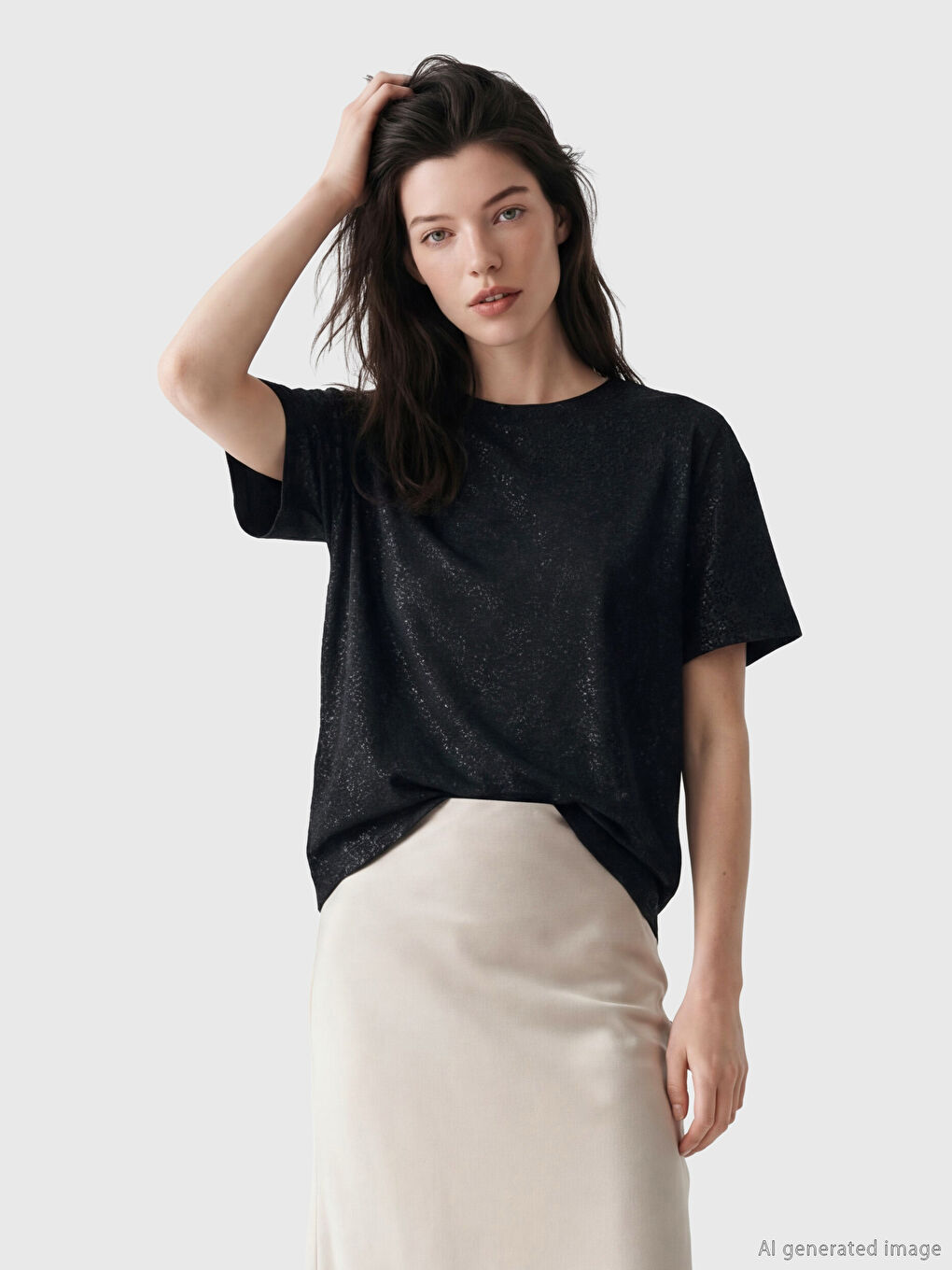 Siyah Bisiklet Yaka Desenli Bluz