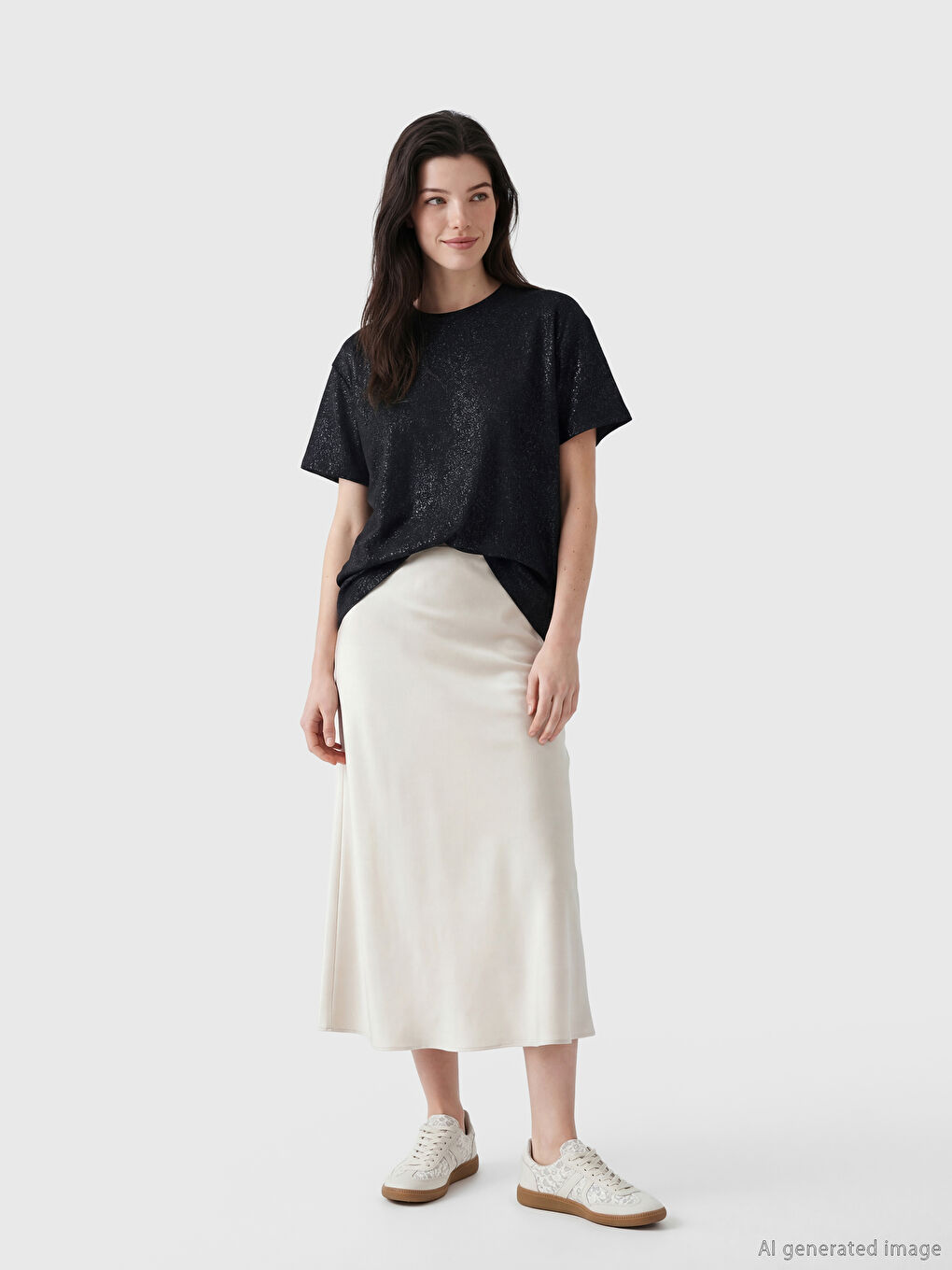 Siyah Bisiklet Yaka Desenli Bluz-1