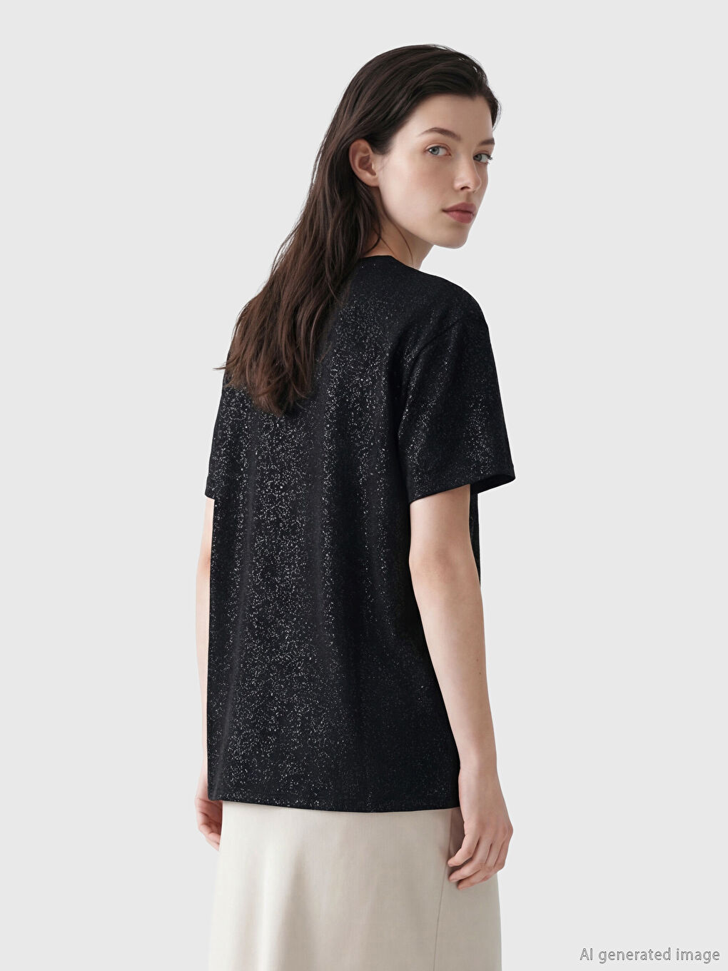 Siyah Bisiklet Yaka Desenli Bluz-2