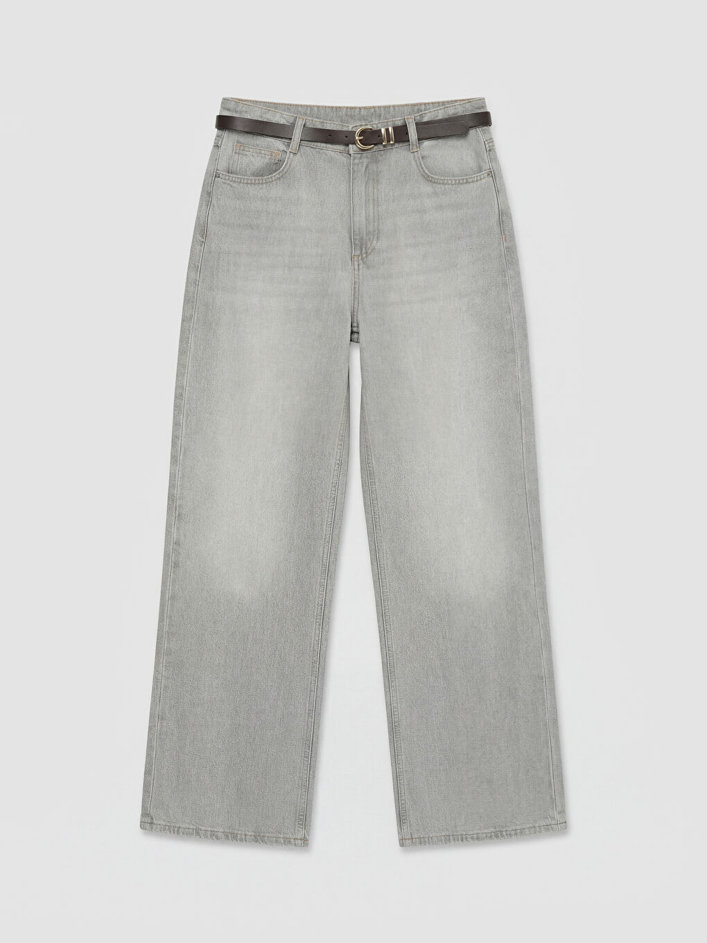 Gri Yüksek Bel Wideleg Kadın Jean Pantolon