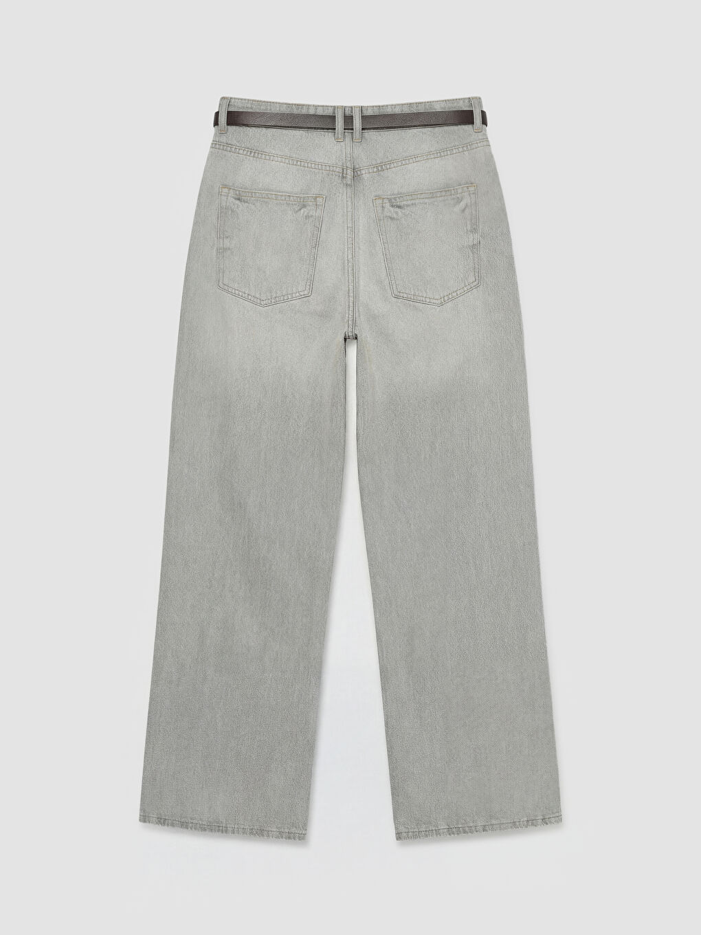 Gri Yüksek Bel Wideleg Kadın Jean Pantolon-1