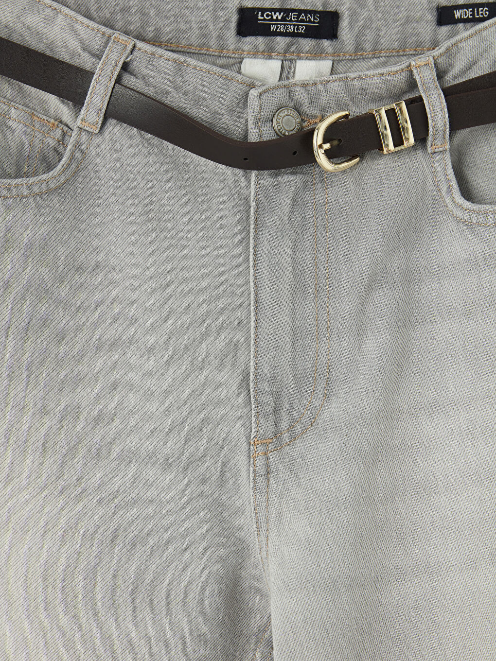 Gri Yüksek Bel Wideleg Kadın Jean Pantolon-2