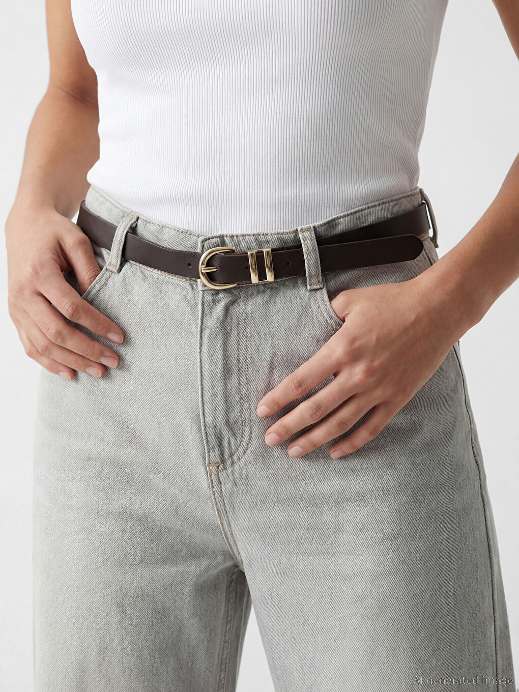 Gri Yüksek Bel Wideleg Kadın Jean Pantolon-2