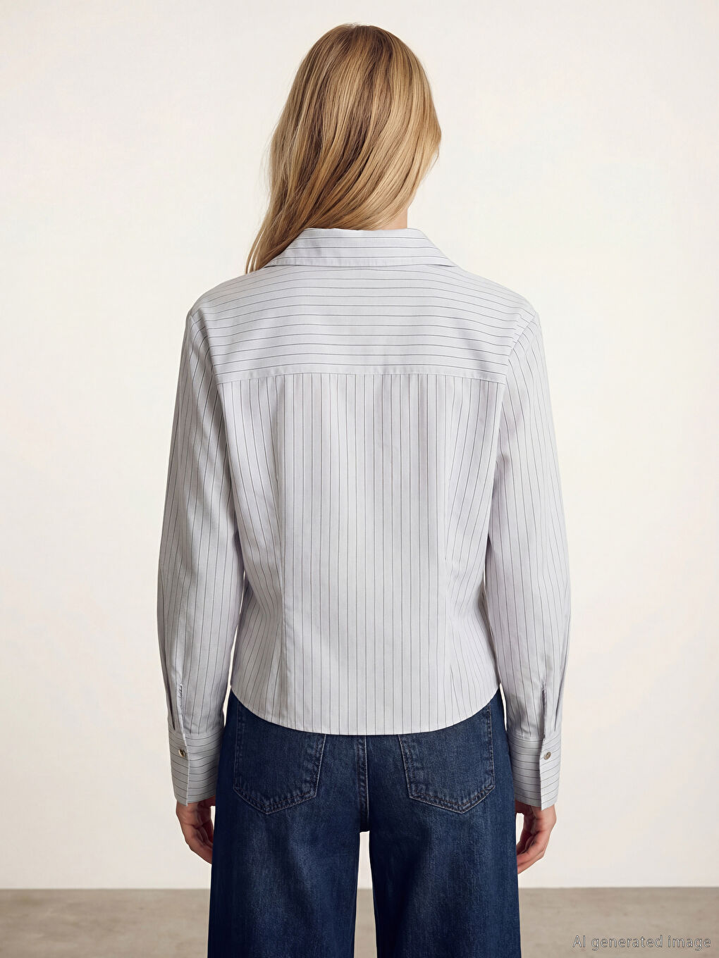 Gri Kruvaze Yaka Çizgili Kadın Gömlek-4