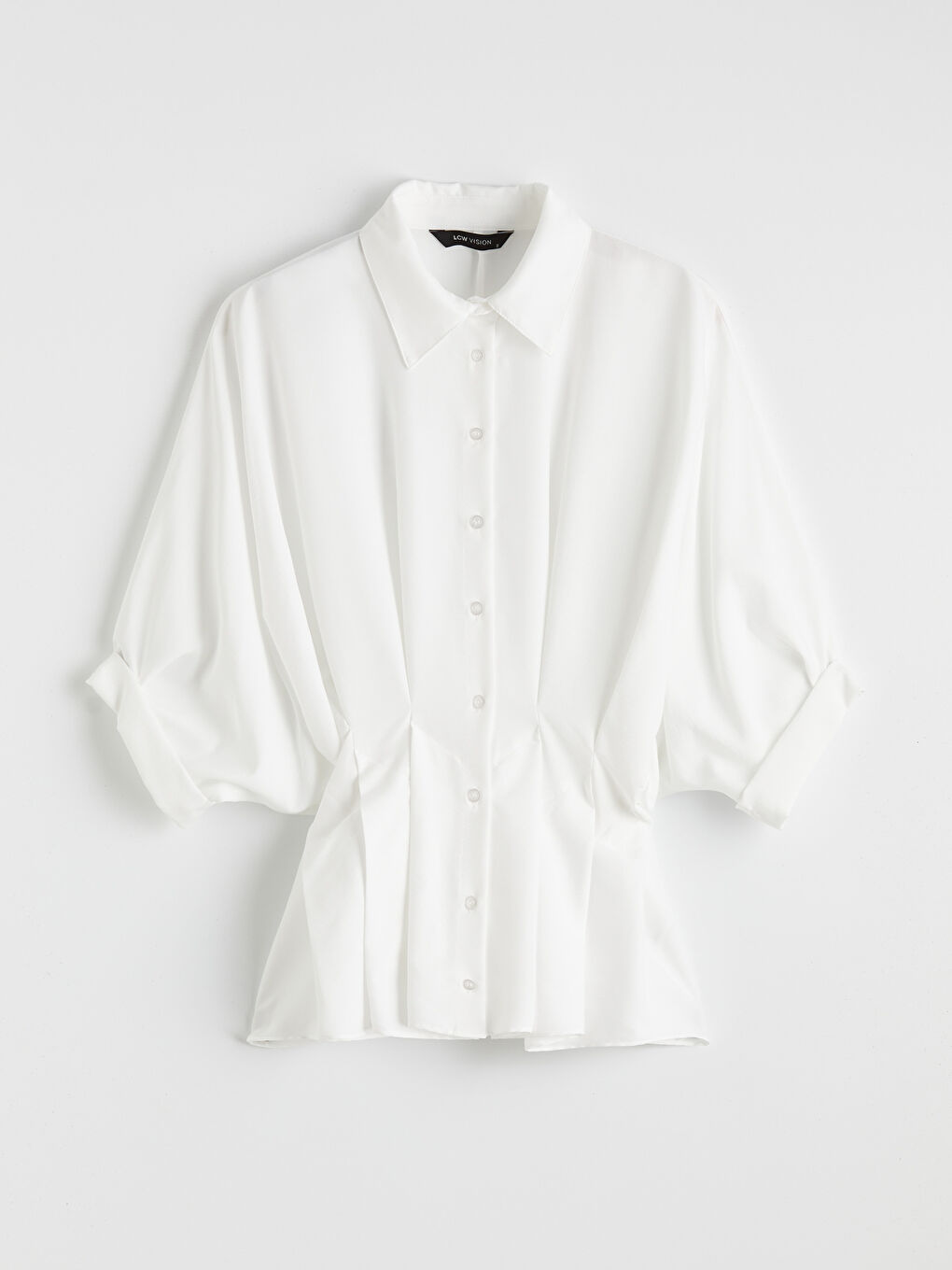 Beyaz Kadın Pileli Gömlek-4