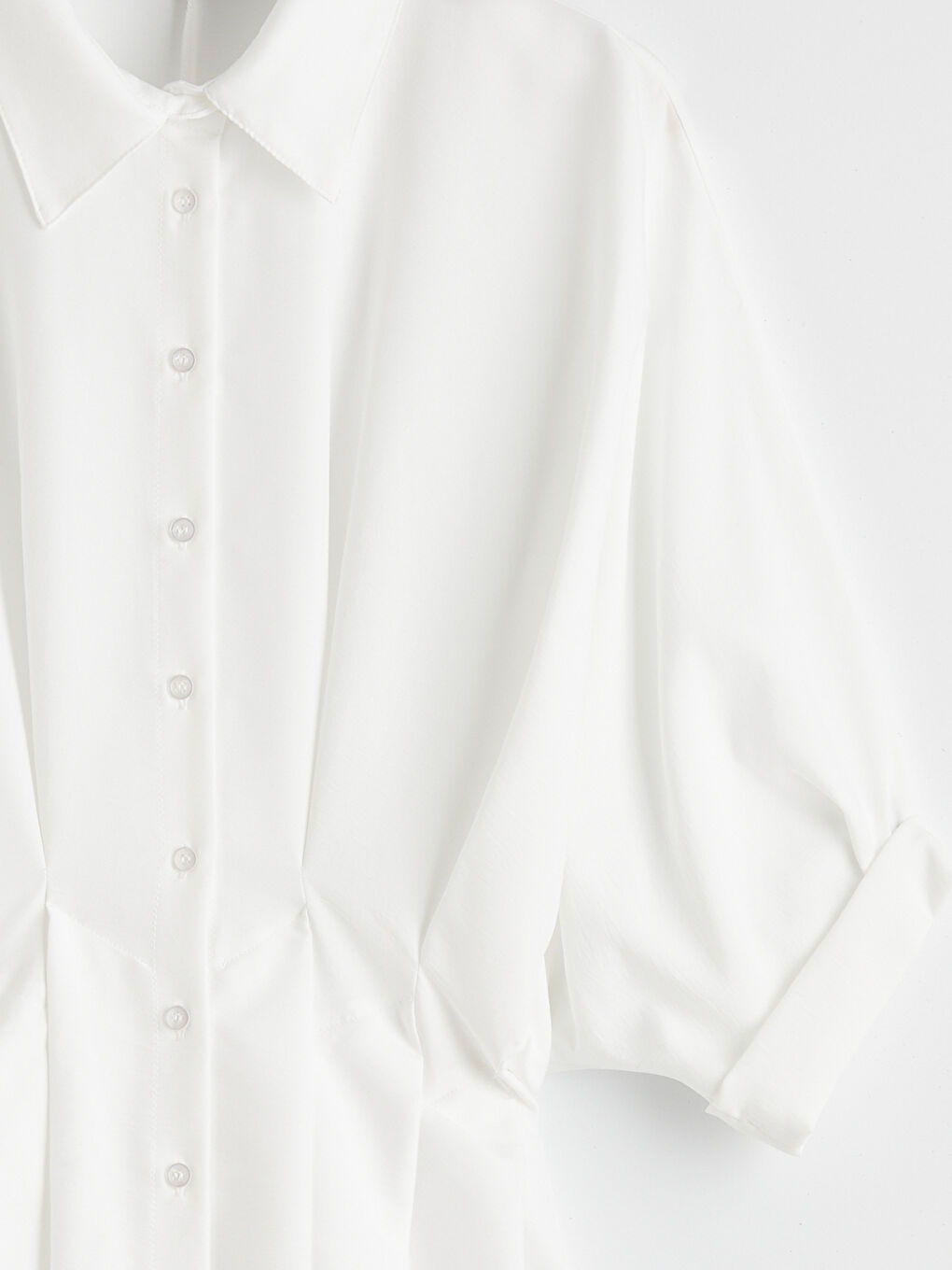 Beyaz Kadın Pileli Gömlek-5