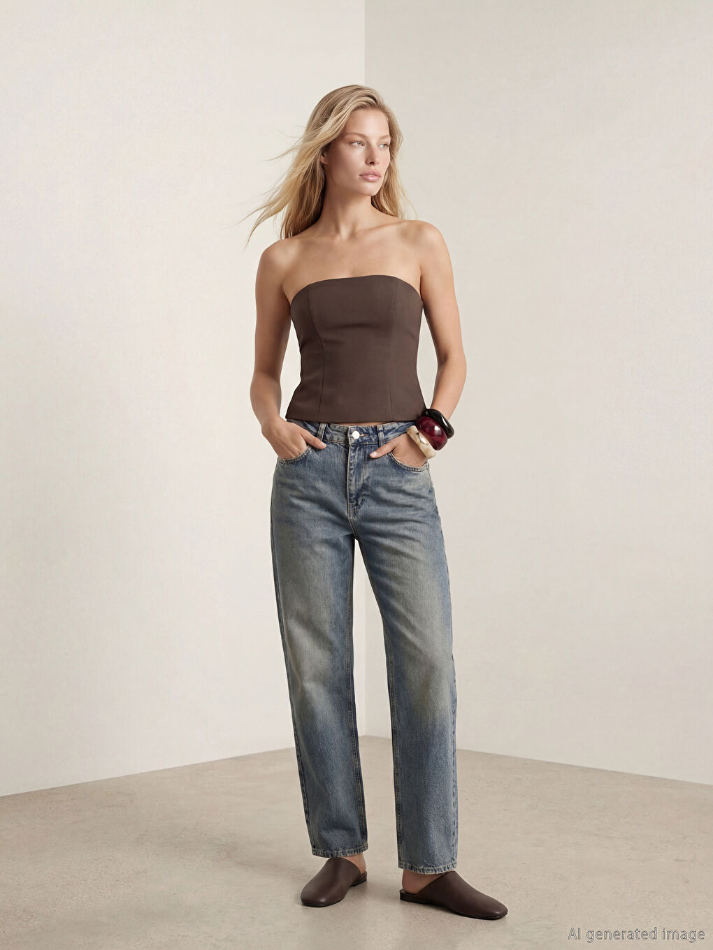 İndigo Yüksek Bel Straight Fit Kadın Jean Pantolon