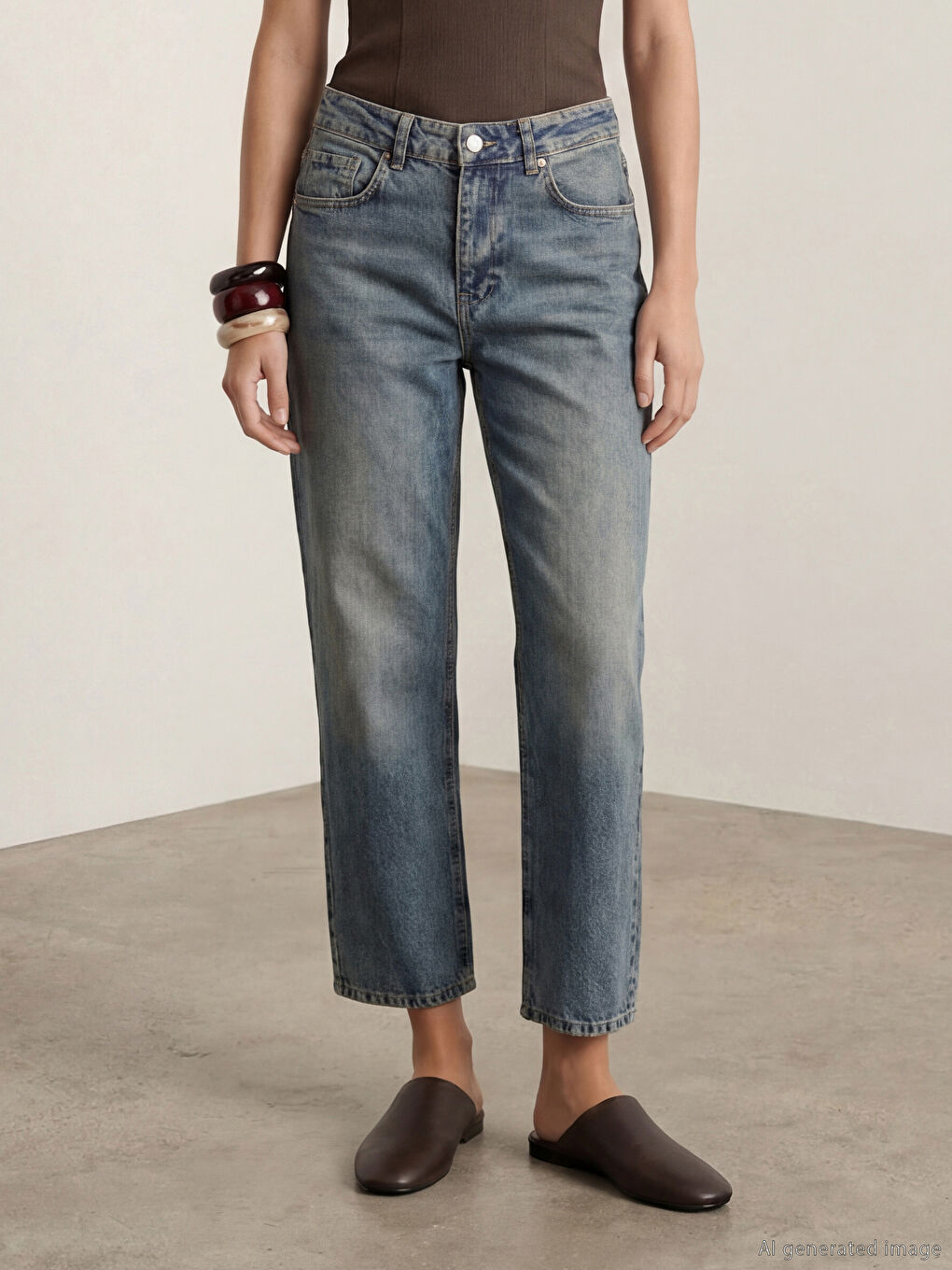 İndigo Yüksek Bel Straight Fit Kadın Jean Pantolon-1