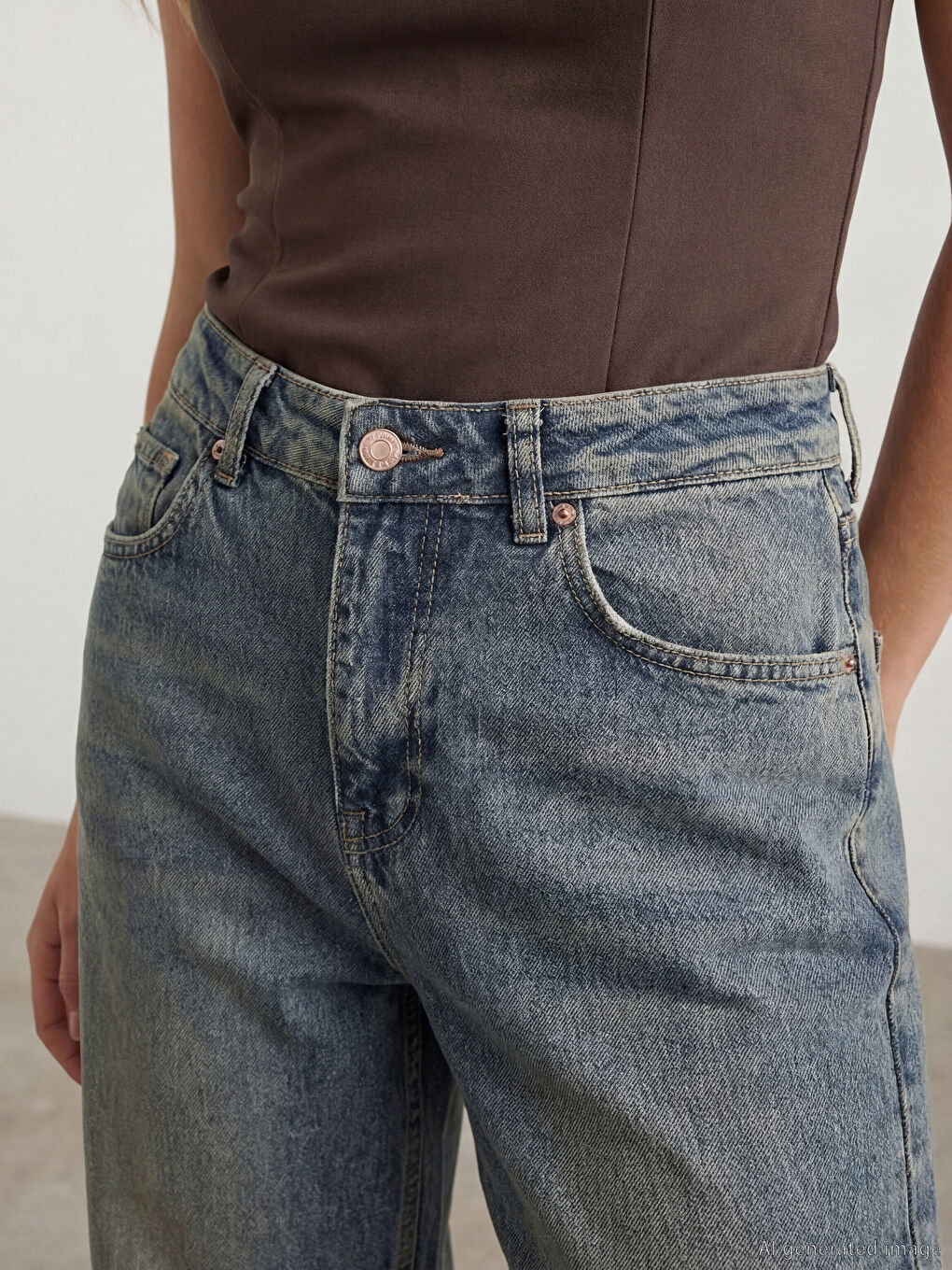 İndigo Yüksek Bel Straight Fit Kadın Jean Pantolon-2