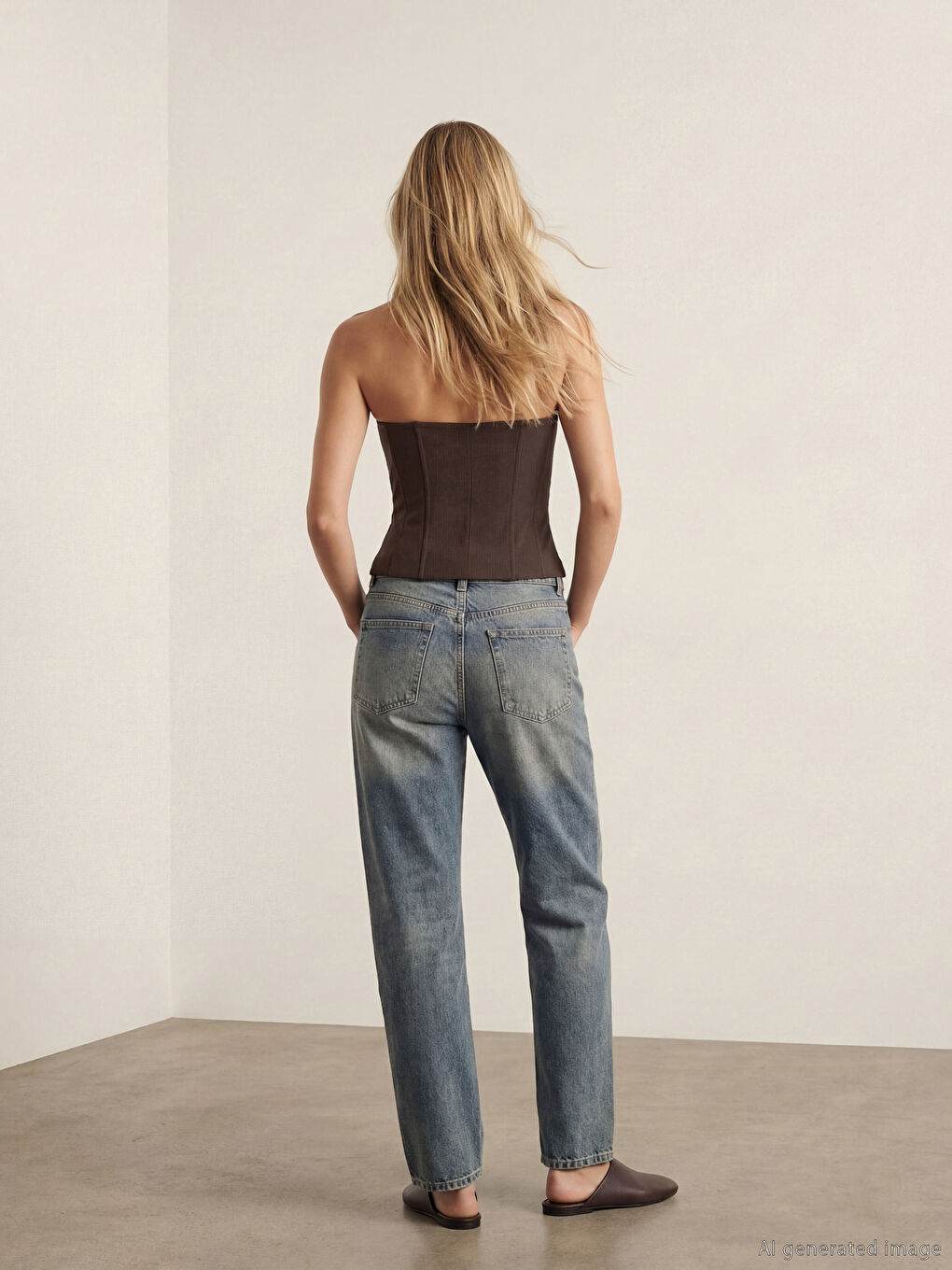 İndigo Yüksek Bel Straight Fit Kadın Jean Pantolon-3