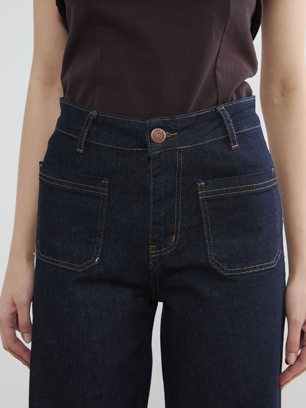 İndigo Yüksek Bel Wideleg Kadın Jean Pantolon-2