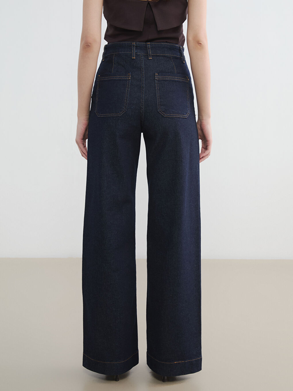 İndigo Yüksek Bel Wideleg Kadın Jean Pantolon-3
