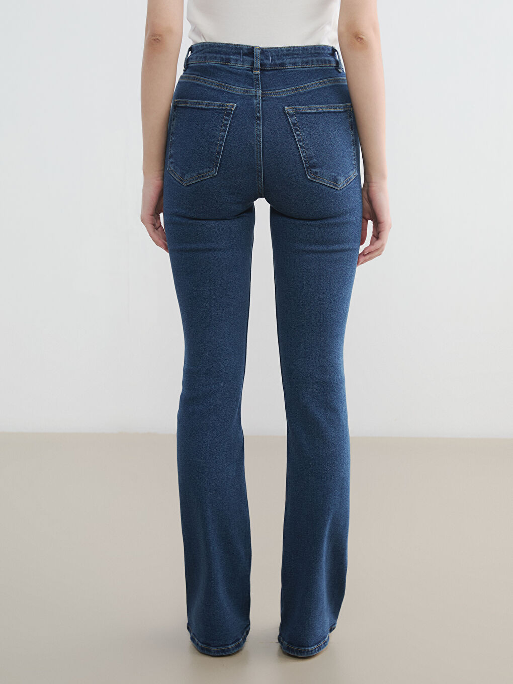 İndigo Yüksek Bel Flare Kadın Jean Pantolon-3