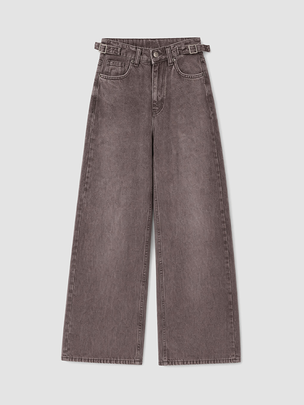 Kahverengi Yüksek Bel Wideleg Kadın Jean Pantolon-5