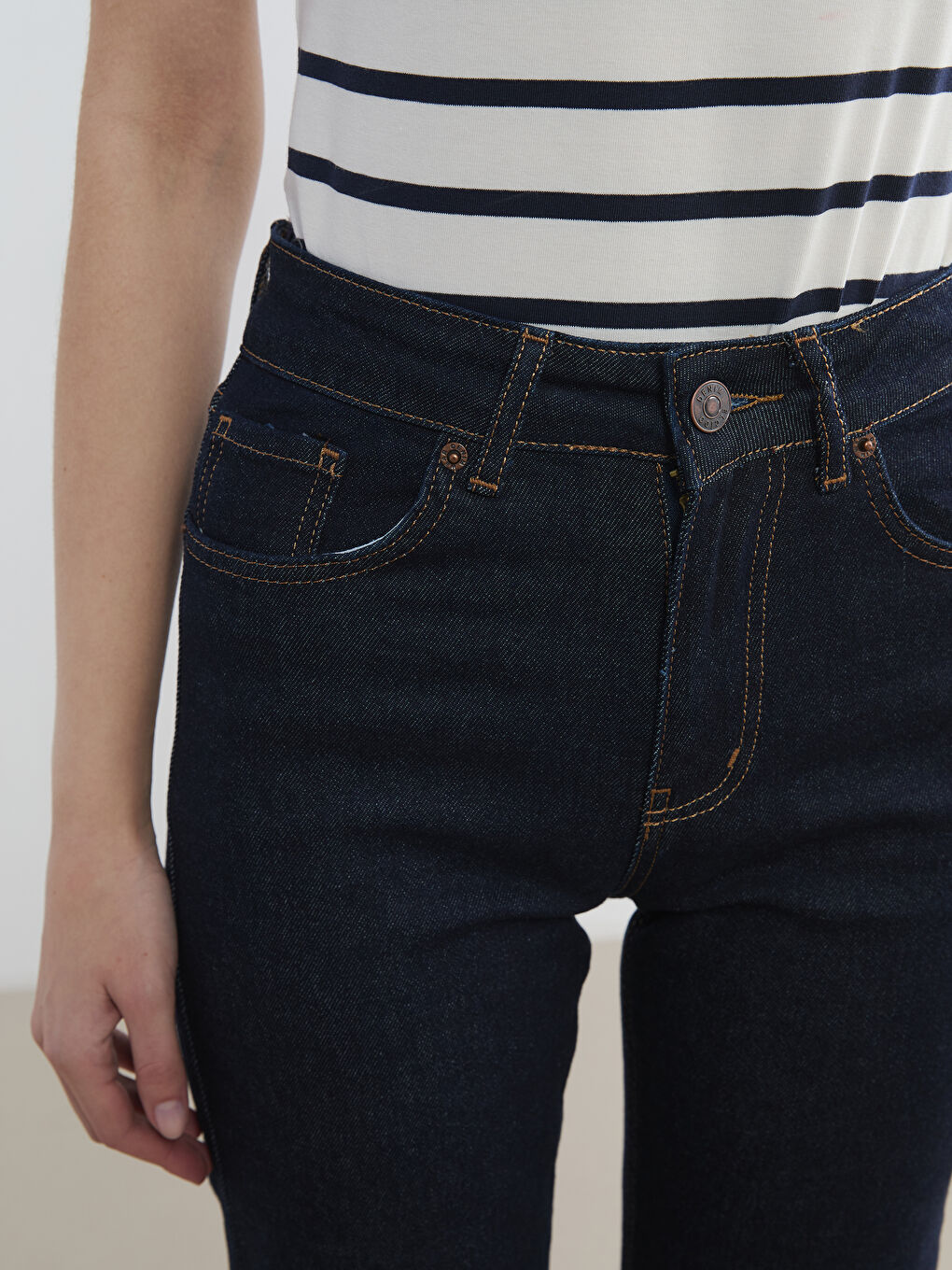 İndigo Yüksek Bel Straight Fit Kadın Jean Pantolon-2