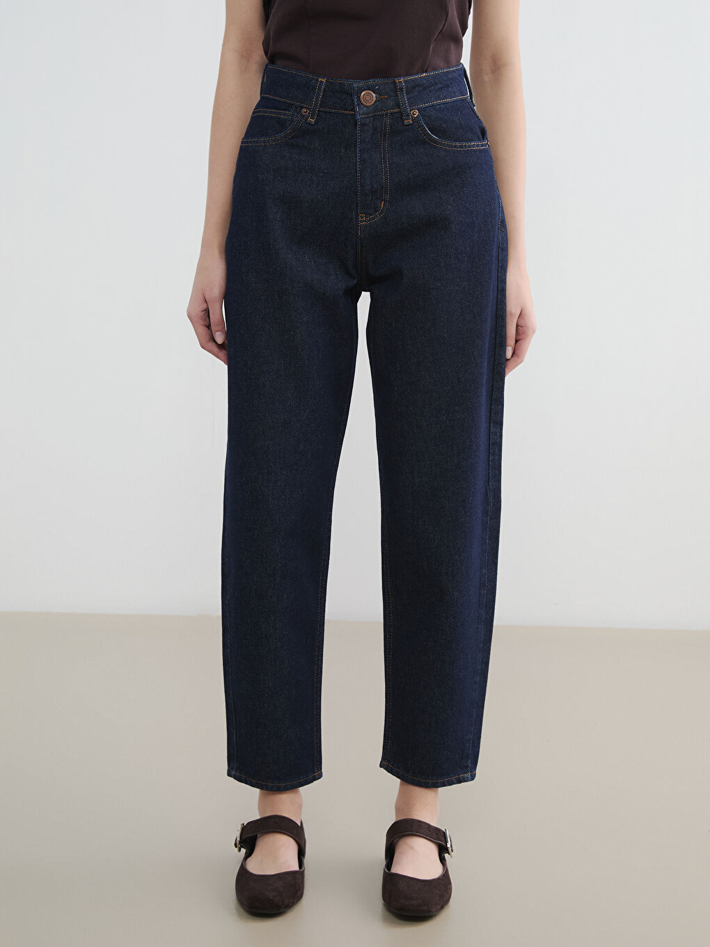 İndigo Yüksek Bel Balloon Fit Kadın Jean Pantolon-1