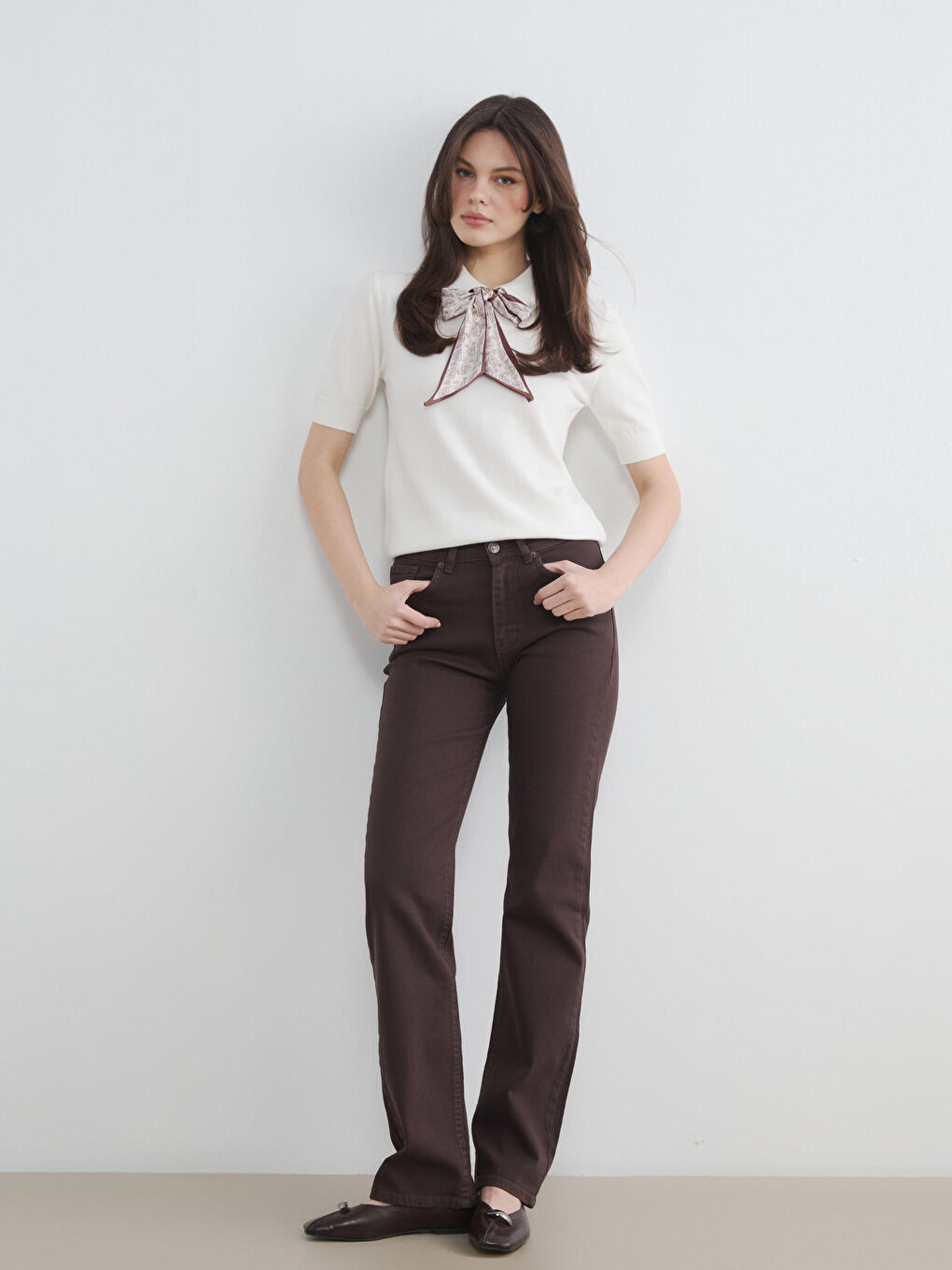 Kahverengi Yüksek Bel Straight Fit Kadın Jean Pantolon