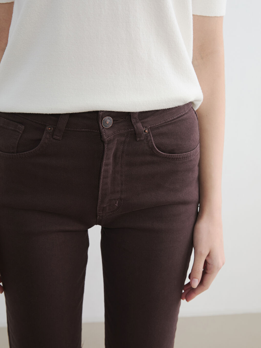 Kahverengi Yüksek Bel Straight Fit Kadın Jean Pantolon-2
