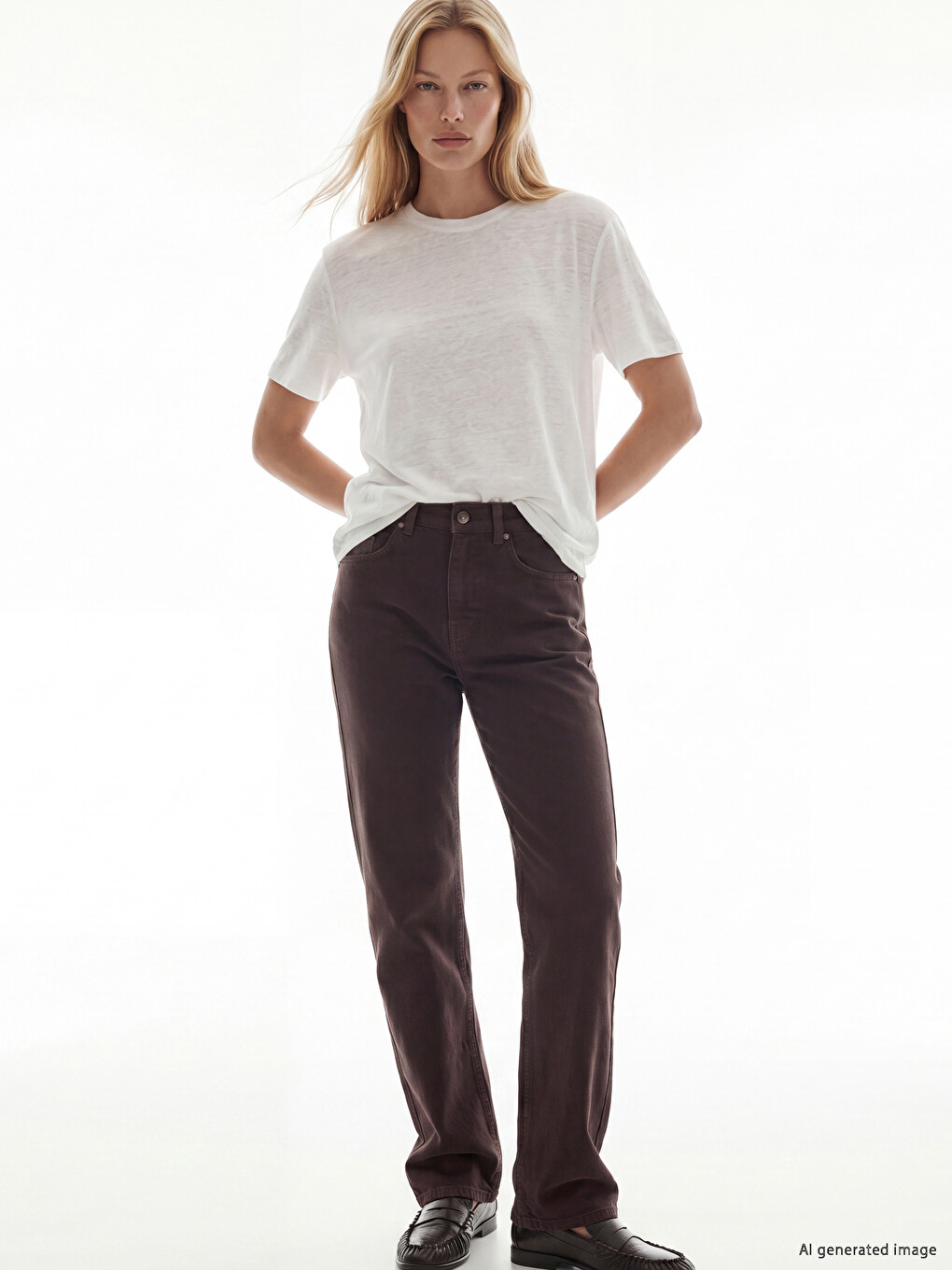 Kahverengi Yüksek Bel Straight Fit Kadın Jean Pantolon