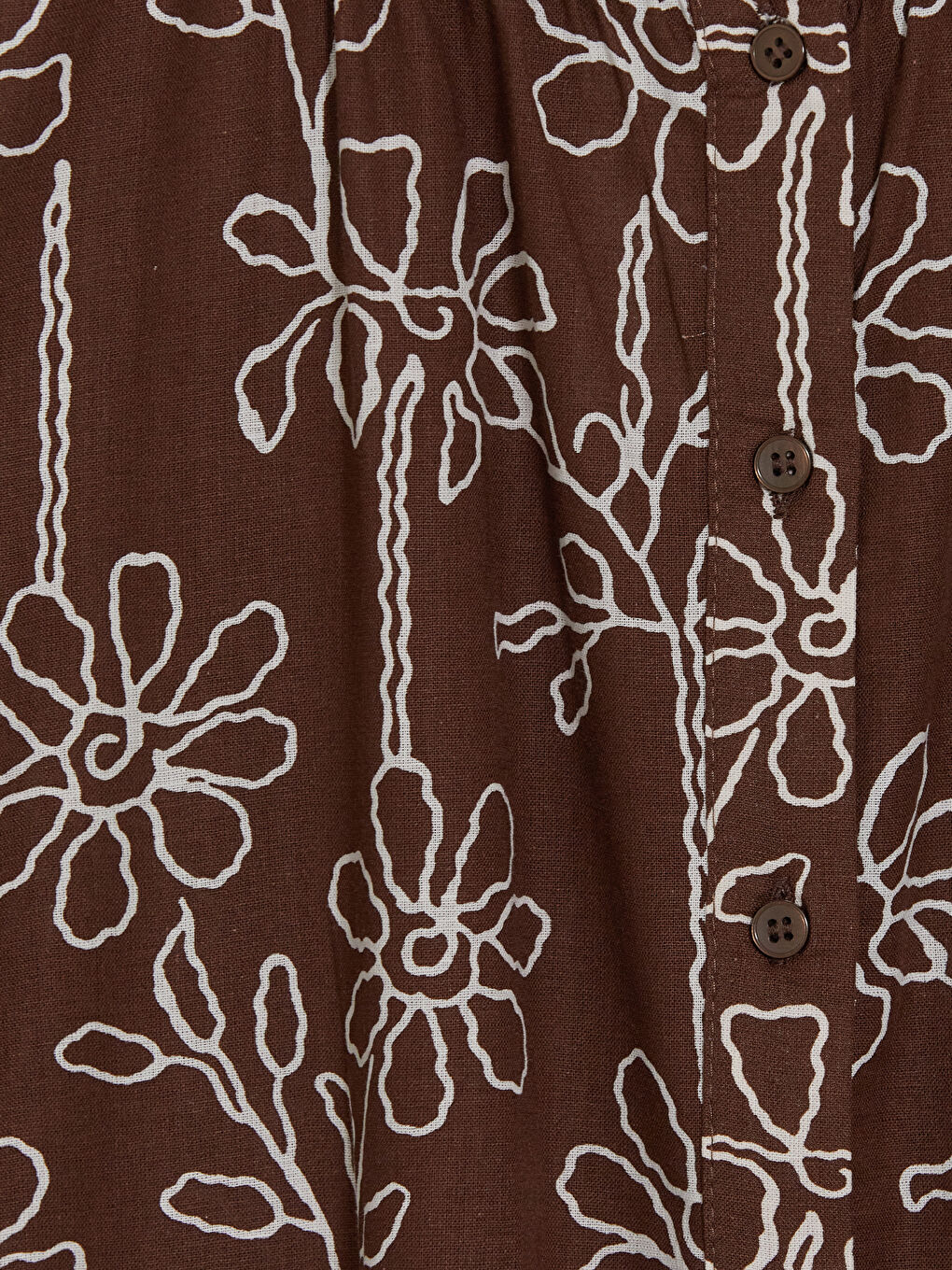 Kahverengi Fırfırlı Dik Yaka Çiçekli Gömlek Elbise-2