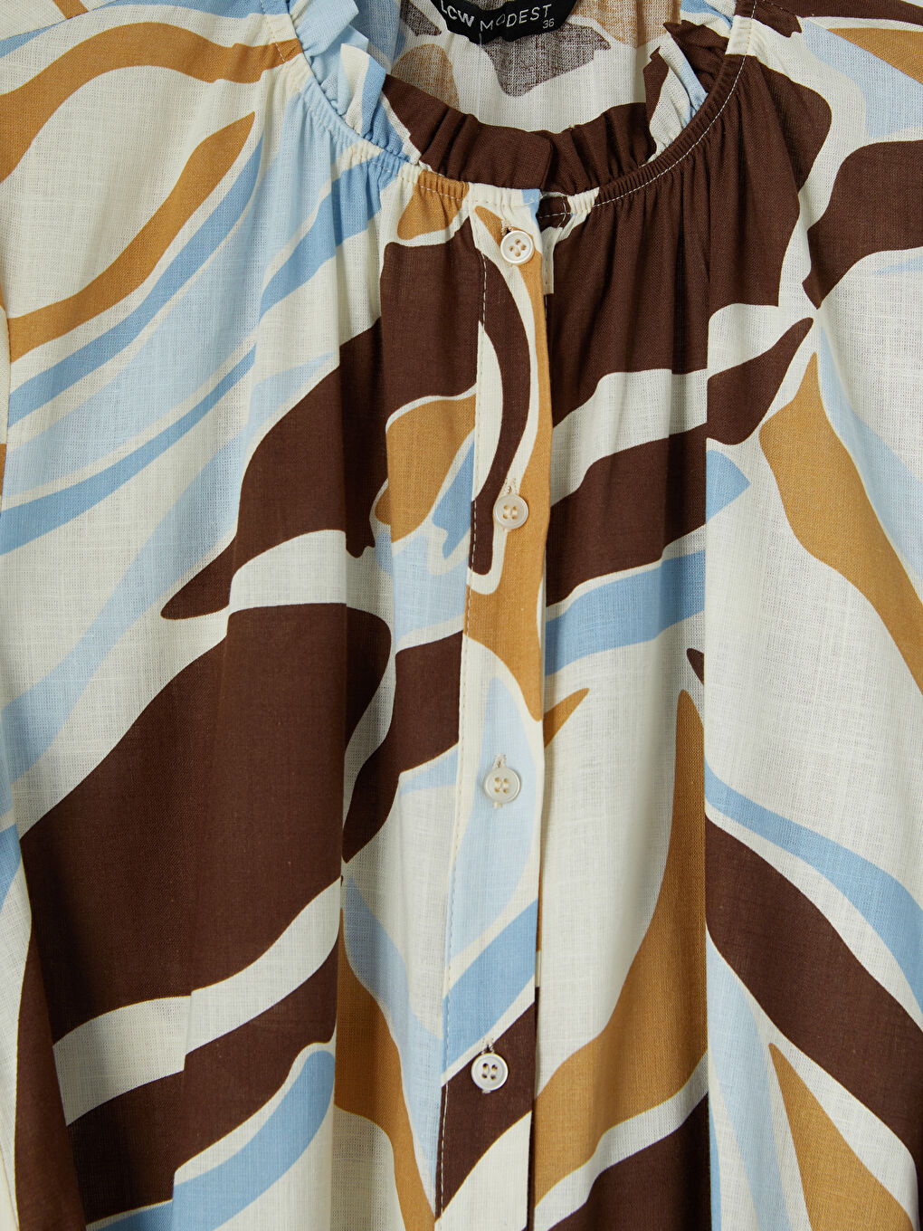 Karışık Fırfırlı Dik Yaka Desenli Gömlek Elbise-2