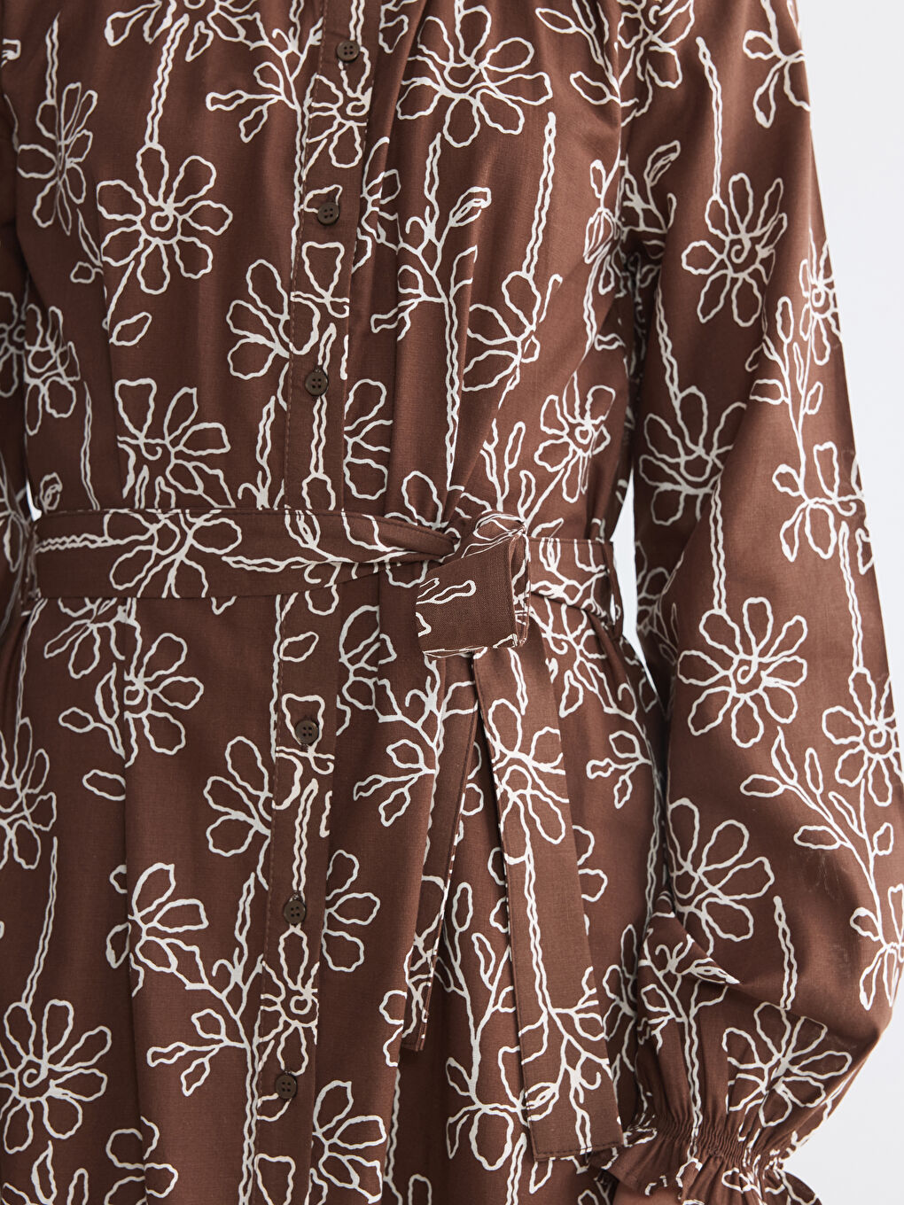 Ruffled Mock Neck Floral Shirt Dress-2
