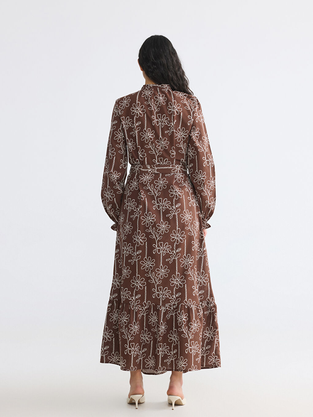 Ruffled Mock Neck Floral Shirt Dress-3