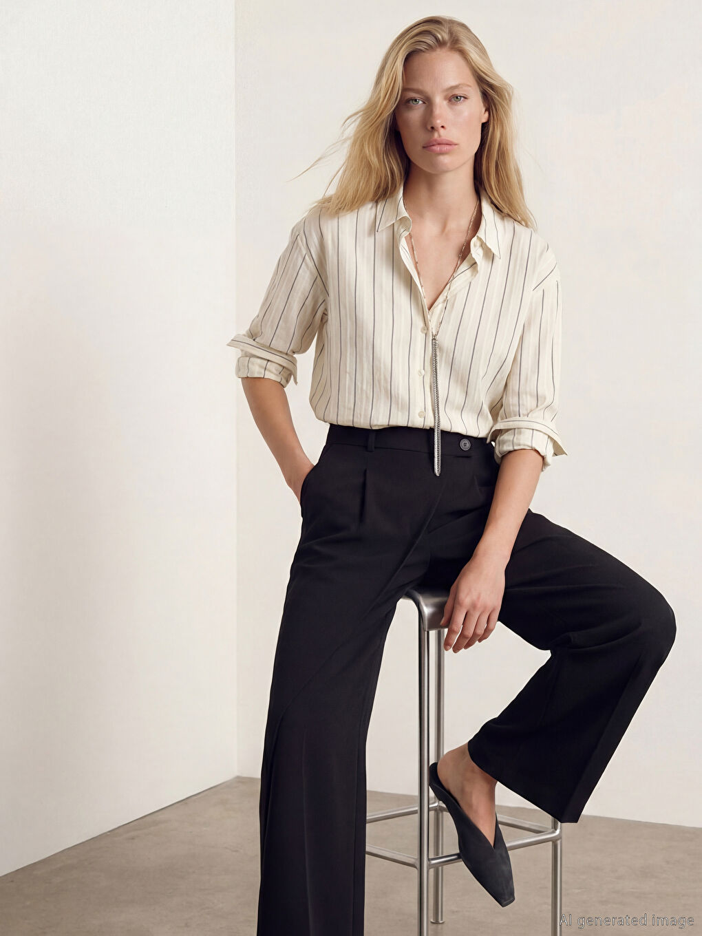 Siyah Çizgili Kadın Gömlek