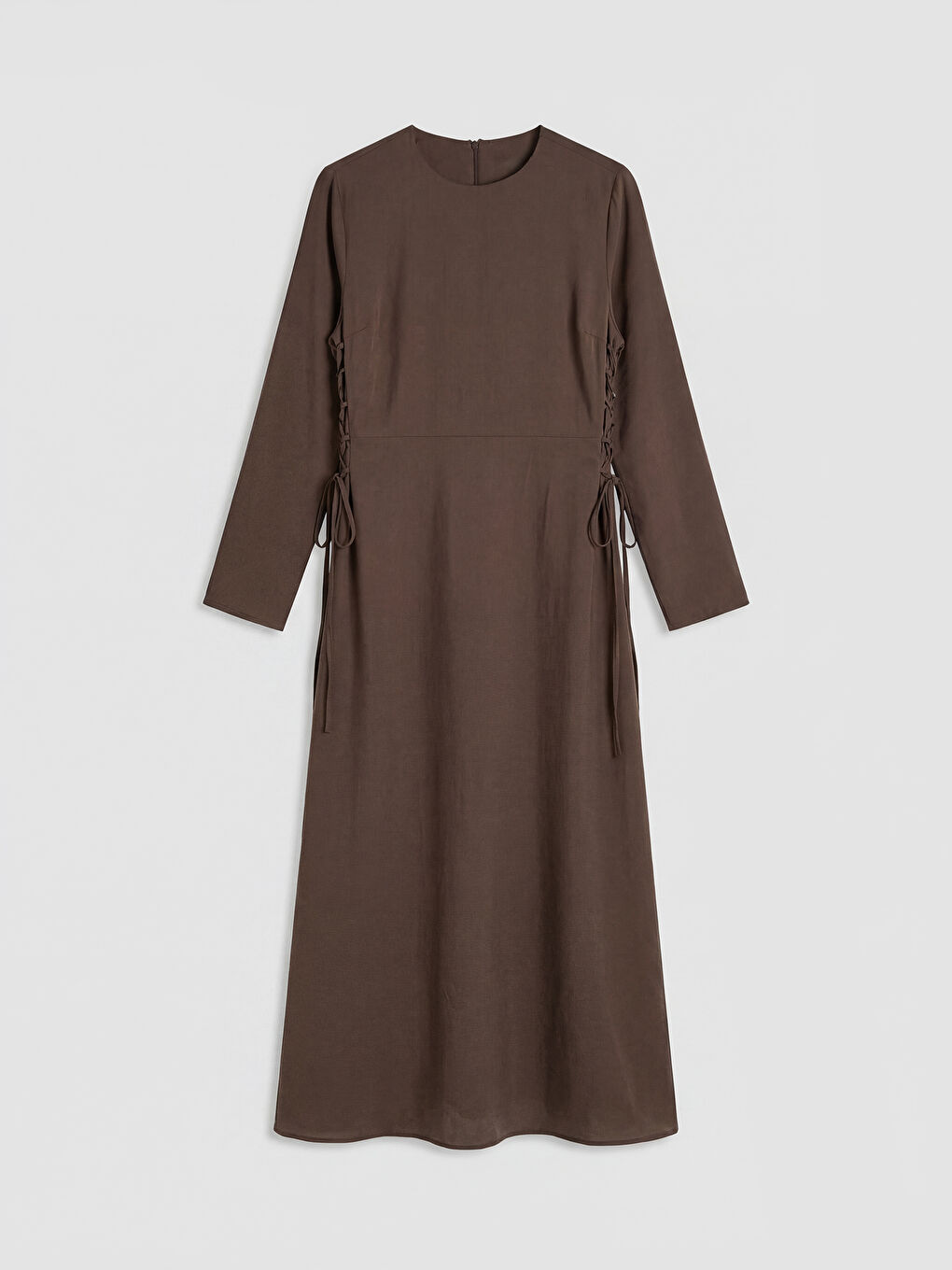 Kahverengi Modal Karışımlı Bağcık Detaylı Elbise