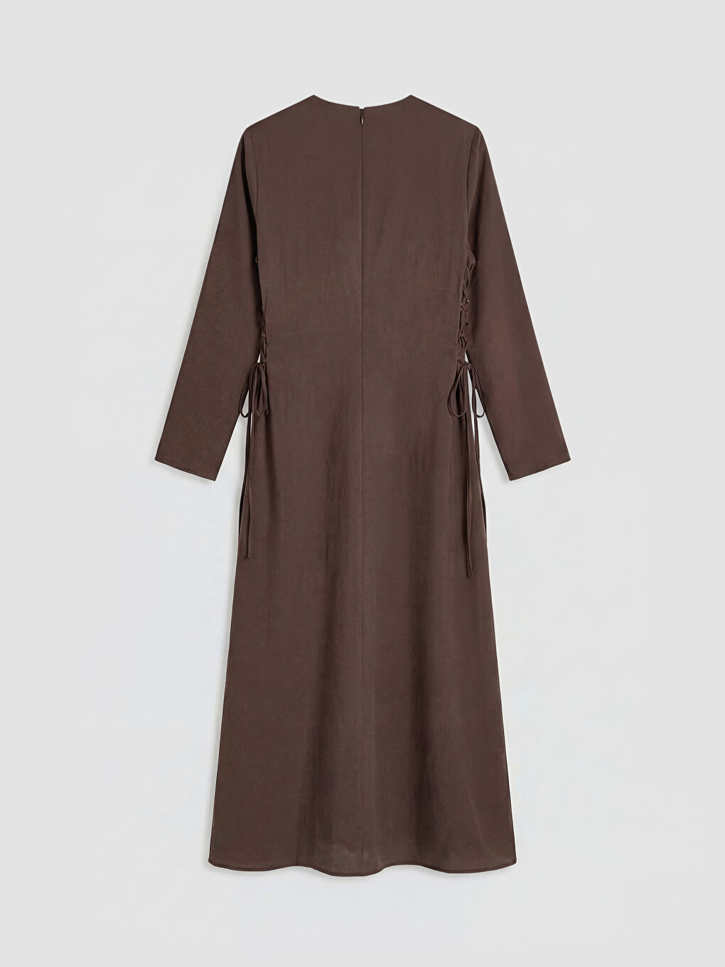 Kahverengi Modal Karışımlı Bağcık Detaylı Elbise-1